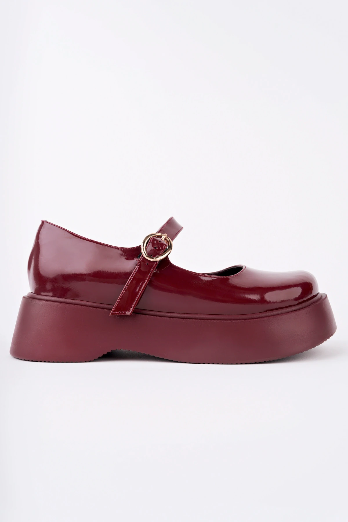 SMR-4022 Kemerli Kalın Taban Loafer - BORDO RUGAN