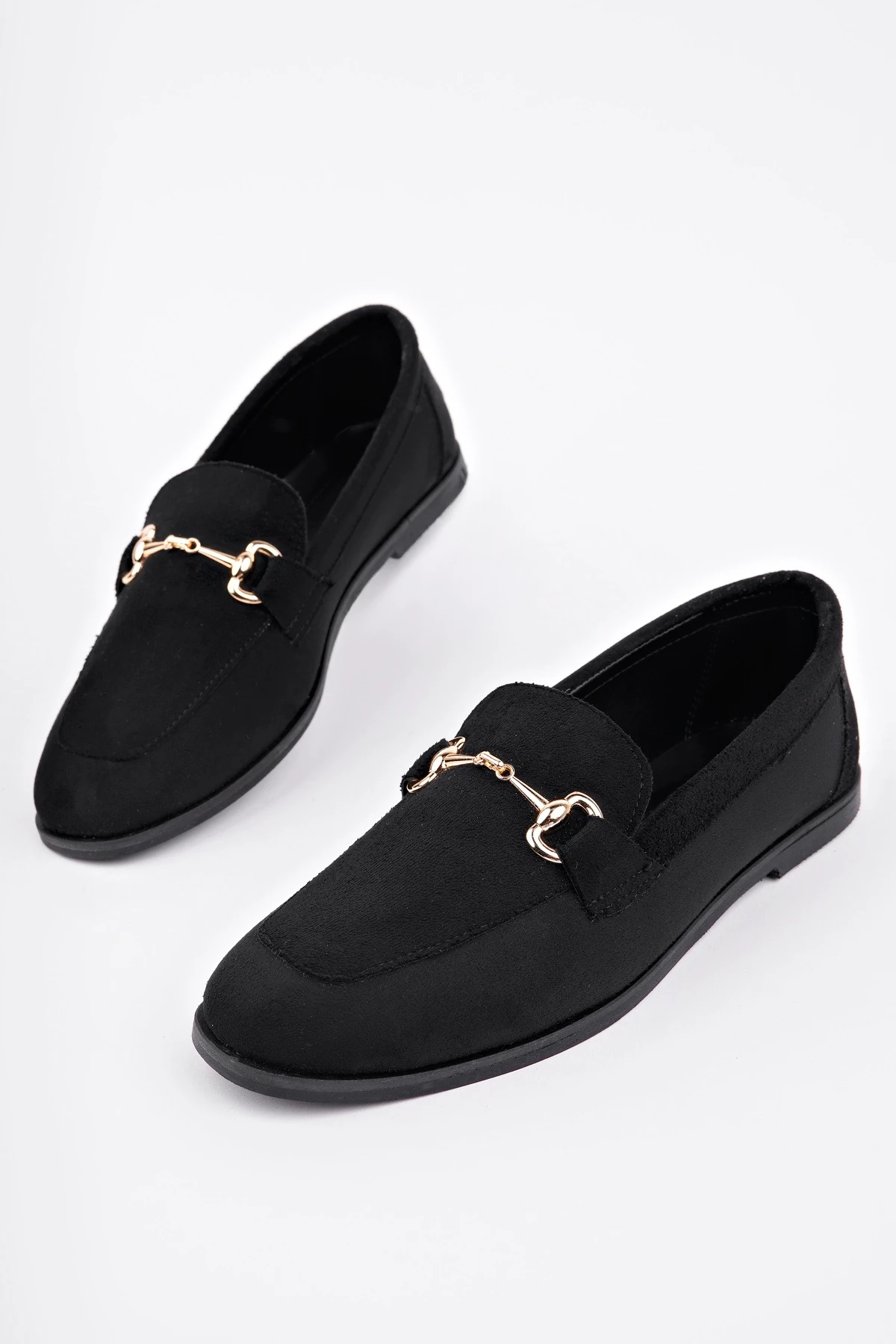 CNG-A3 Düz Taban Tokalı Babet - SİYAH SÜET