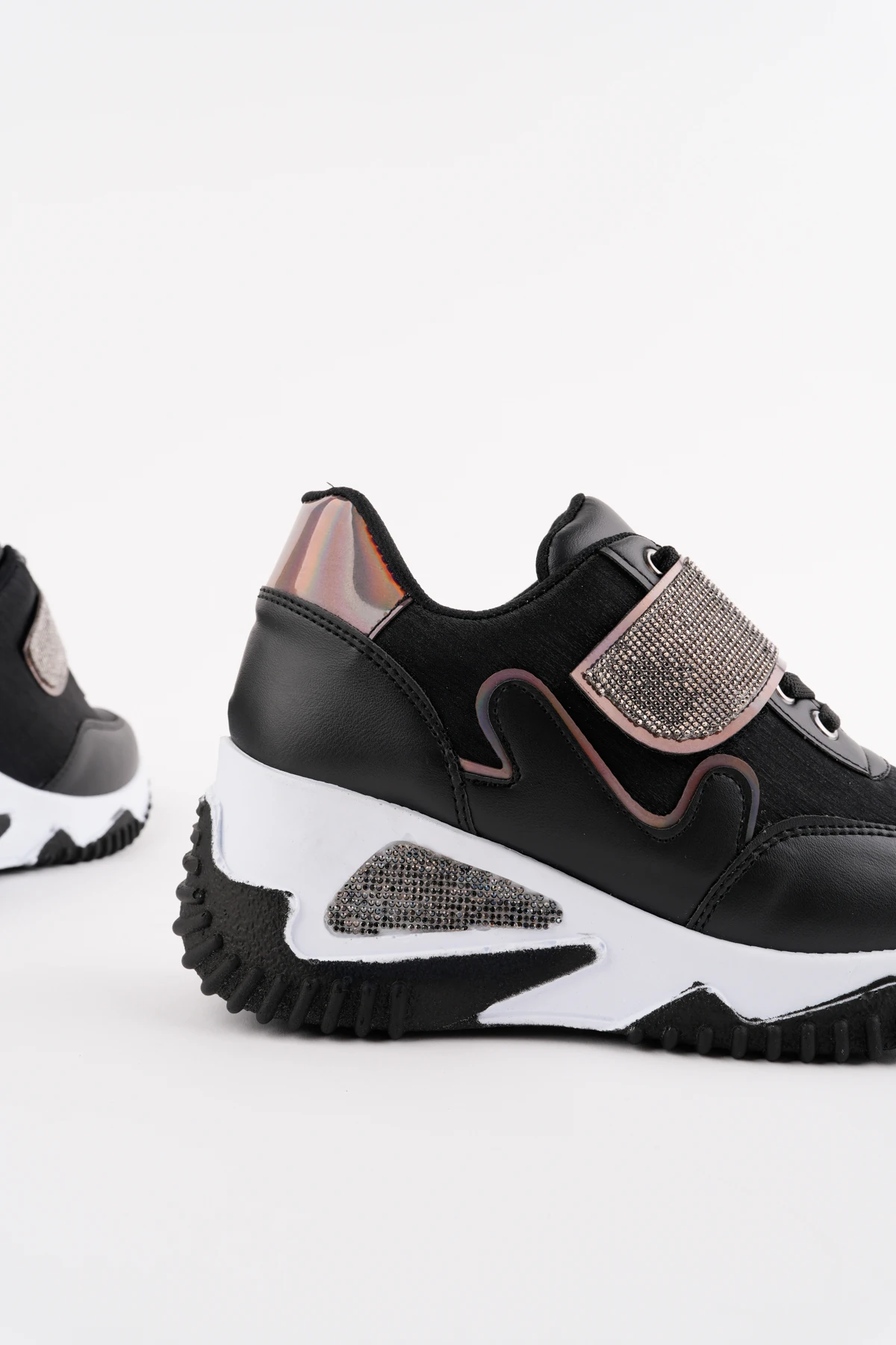 DNR-618 Kalın Taban Taşlı Cırtlı Spor - SİYAH BYZ TBN