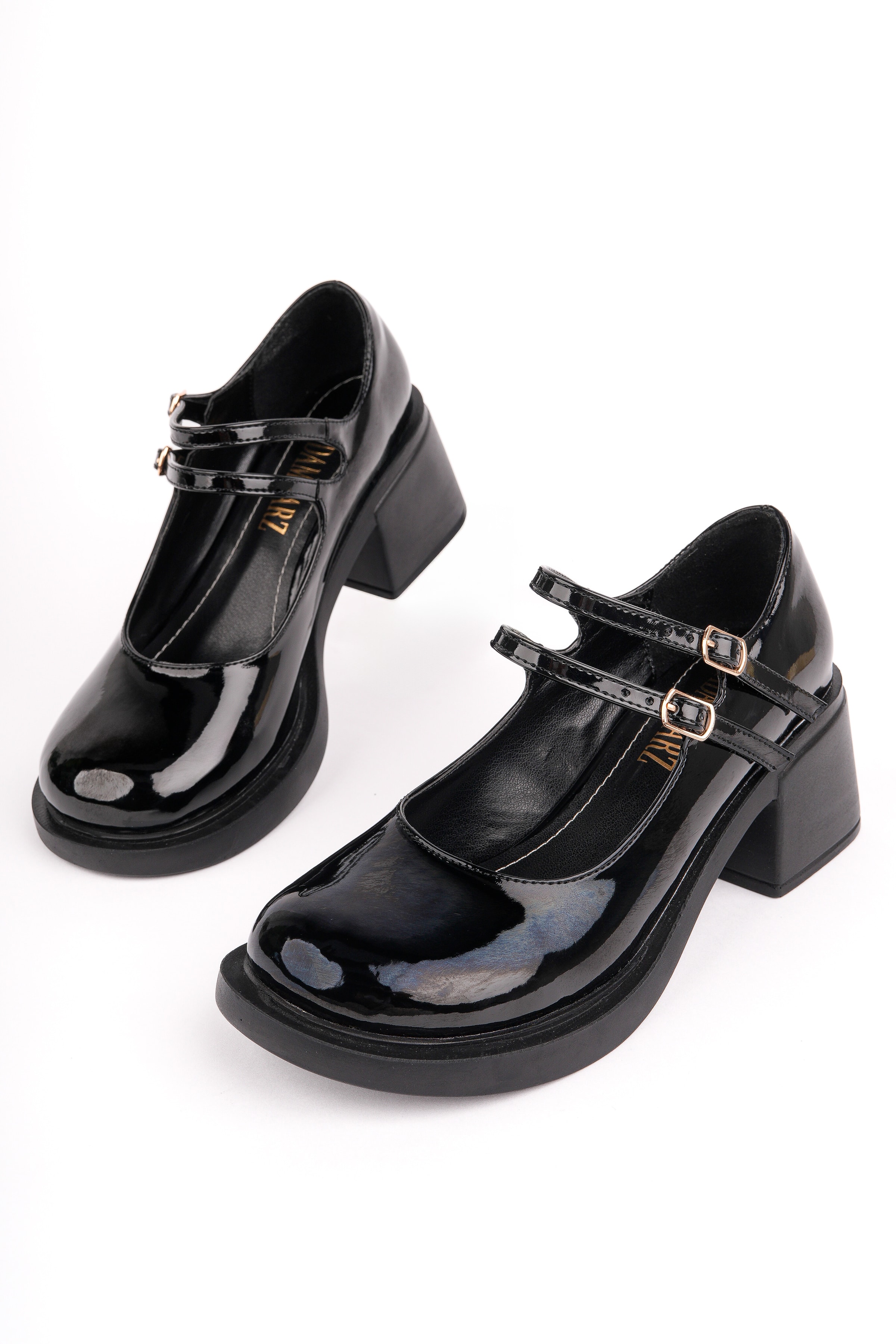 SMR-14992 Kalın Topuk Kemerli Loafer - SİYAH RUGAN