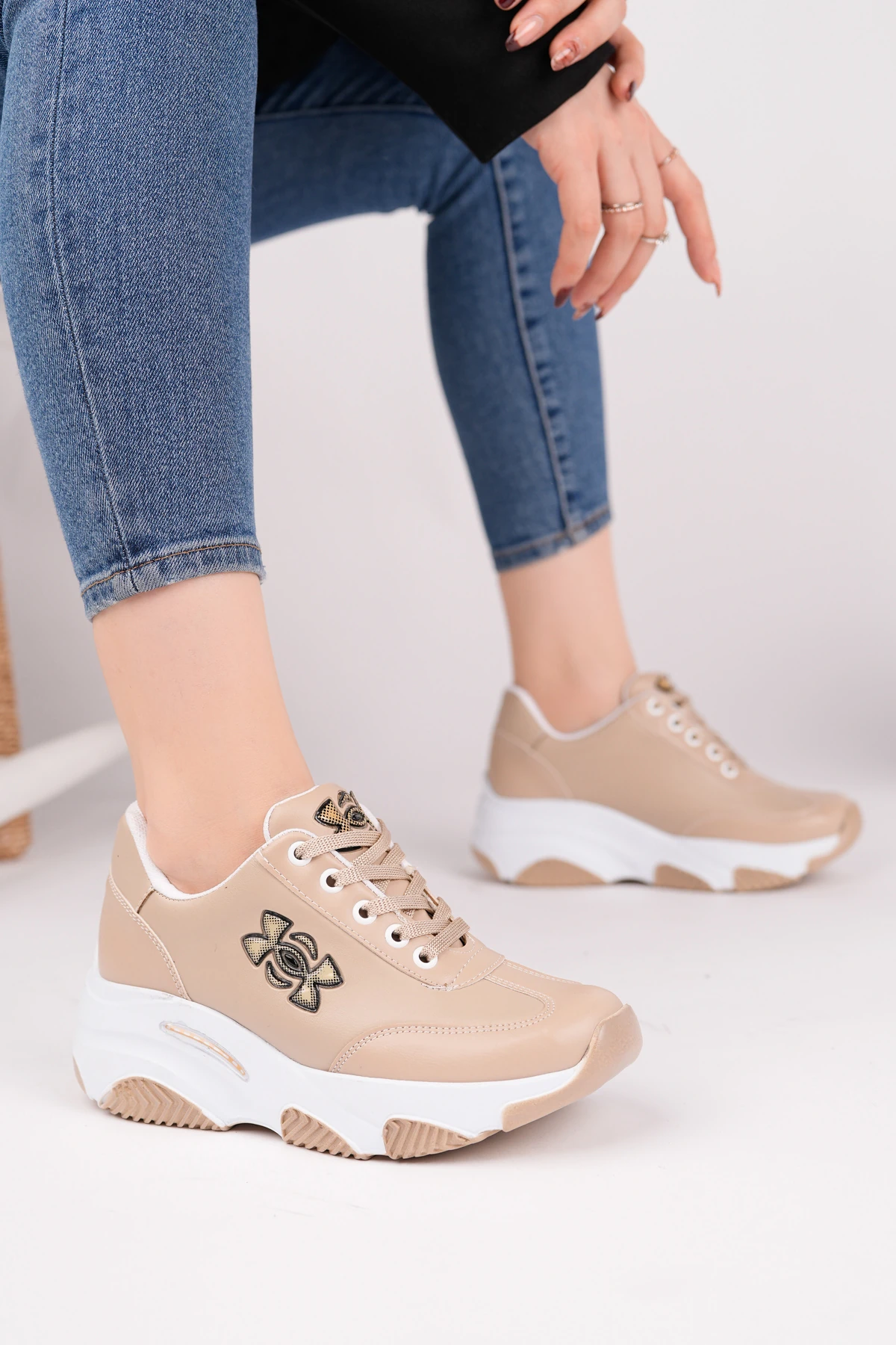 DNR-517 Kalın Taban Bağcıklı Spor - BEJ