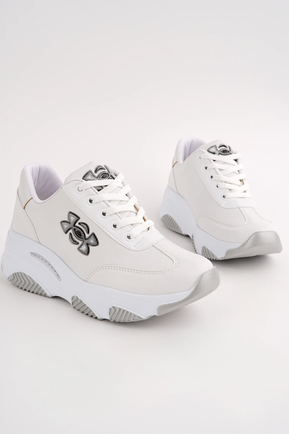 DNR-517 Kalın Taban Bağcıklı Spor - BEYAZ