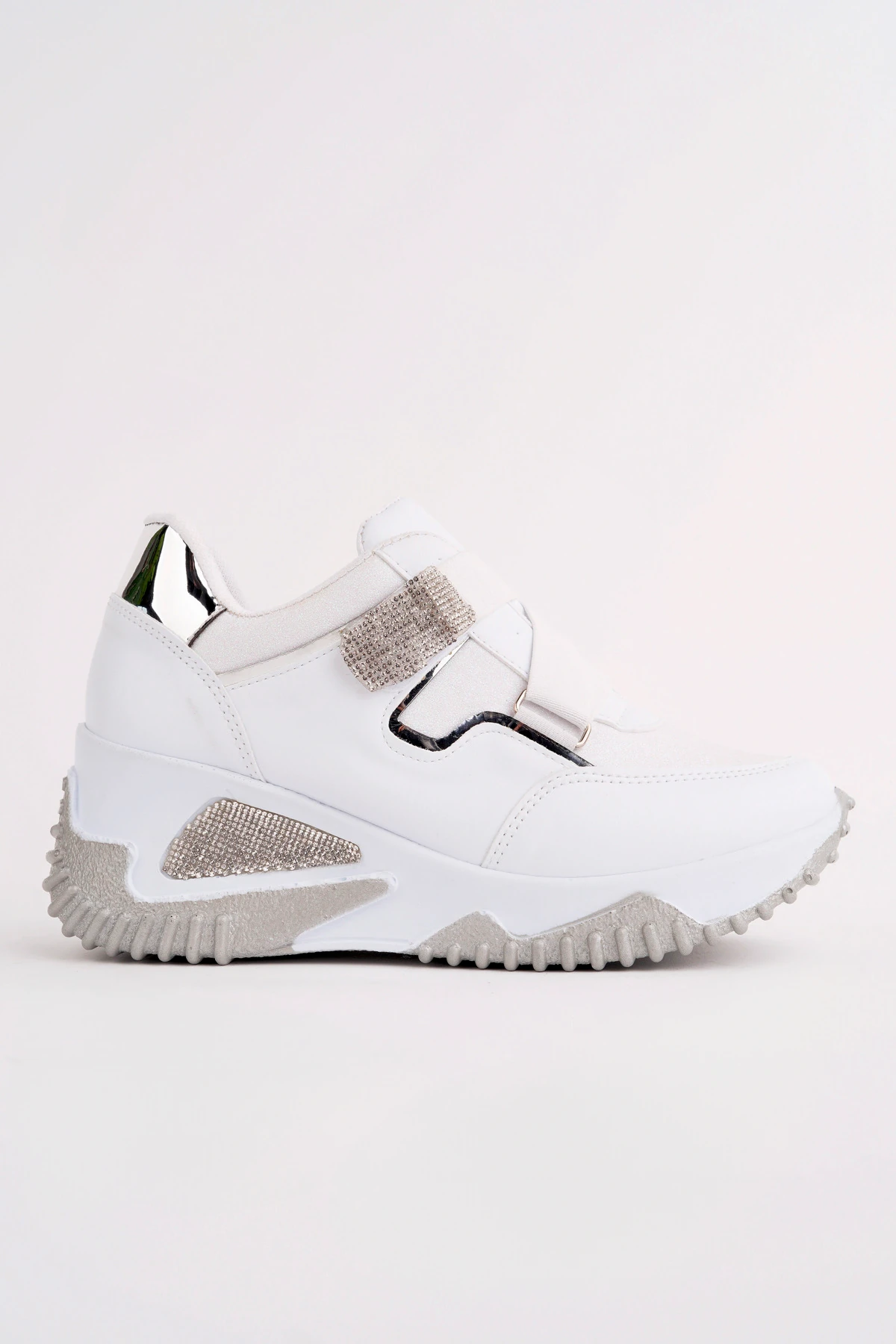 DNR-608 Simli Lastikli Kalın Taban Spor - BEYAZ