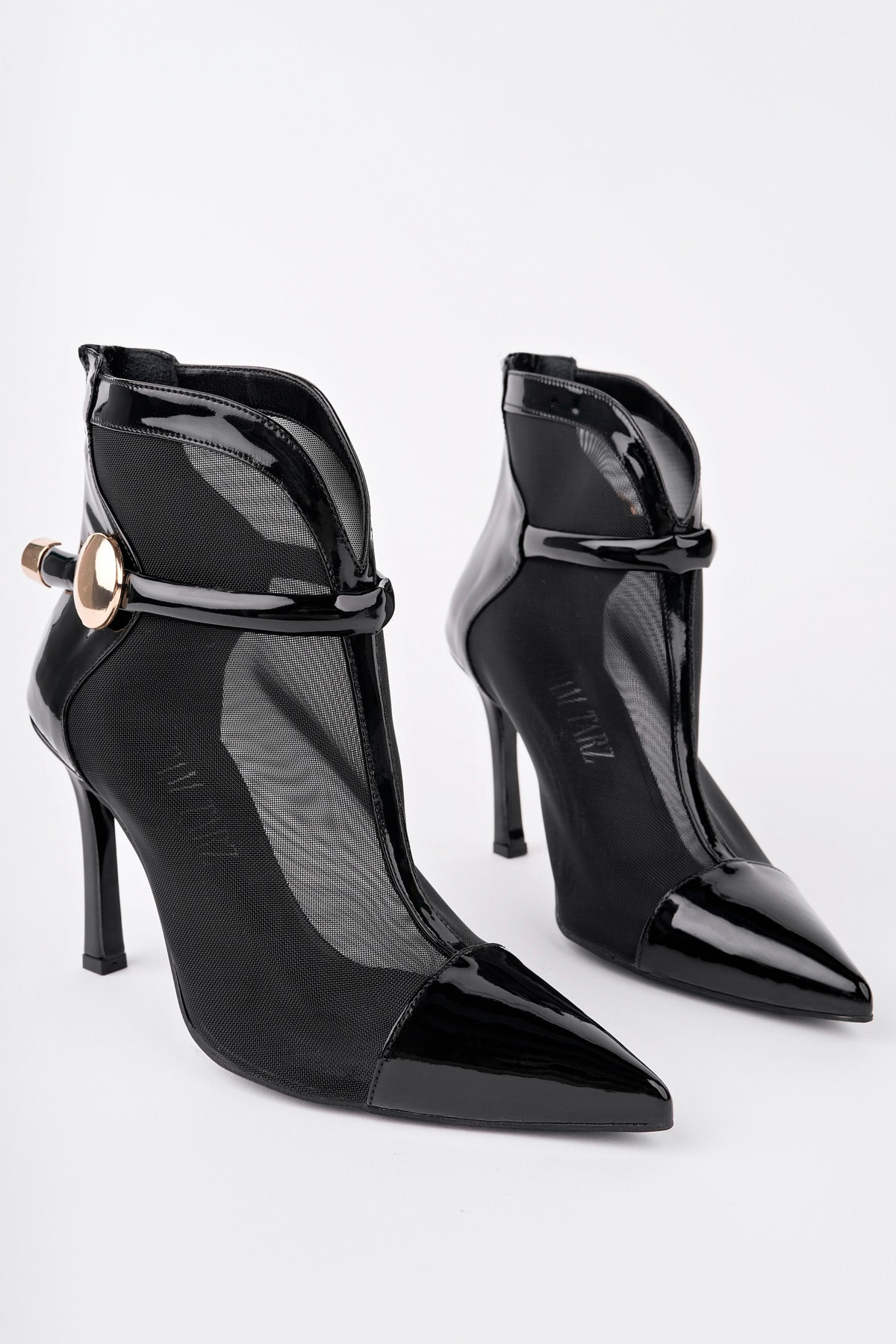 RCP-8761 Tokalı İnce Topuk Transparan Bot - SİYAH