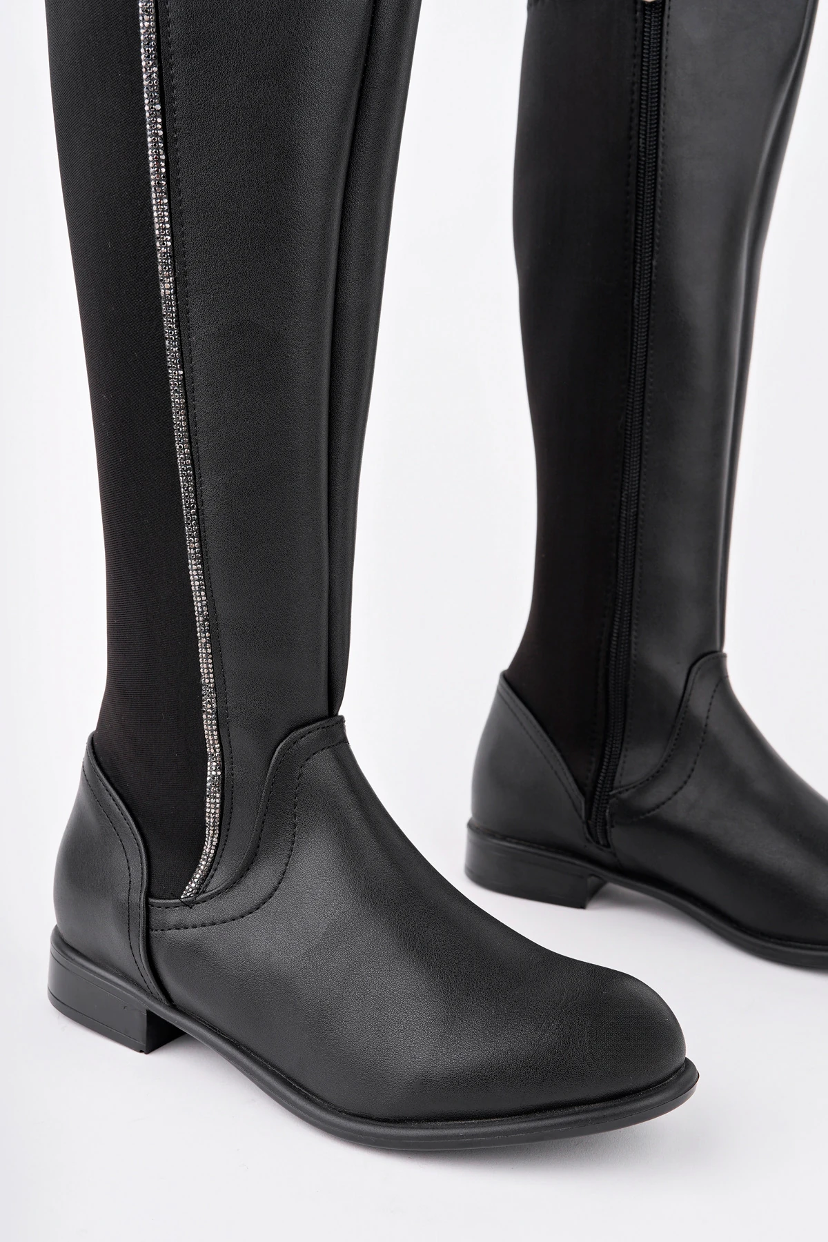 BLN-508 Streç Taş Detaylı Çizme - SİYAH