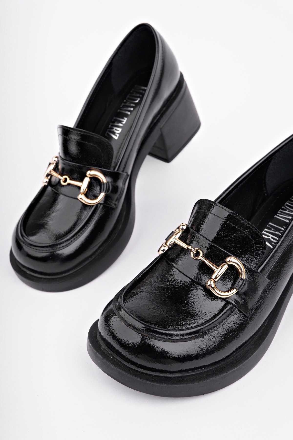 RCP-8106 Tokalı Kalın Topuk Loafer - SİYAH RUGAN