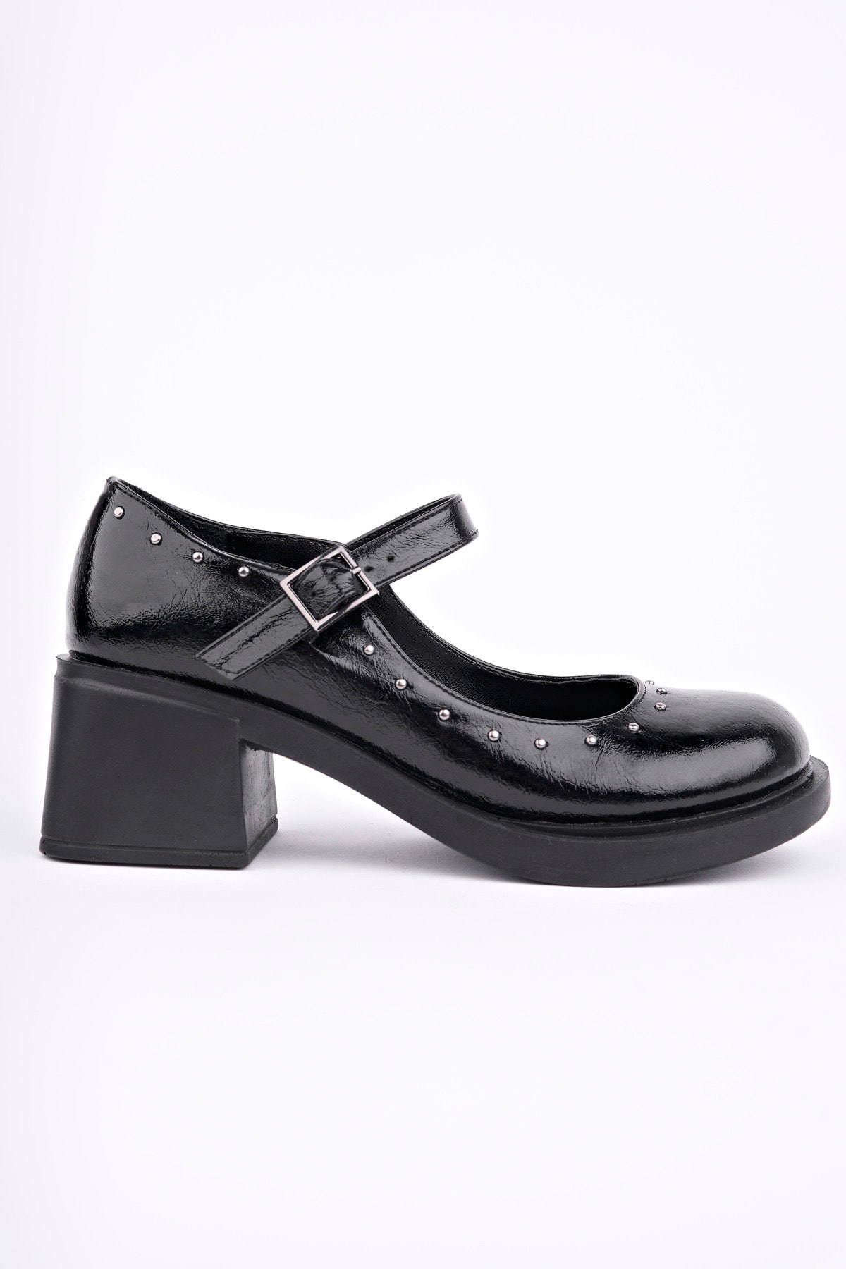 RCP-8102 Kalın Topuk Kemerli Loafer - SİYAH RUGAN