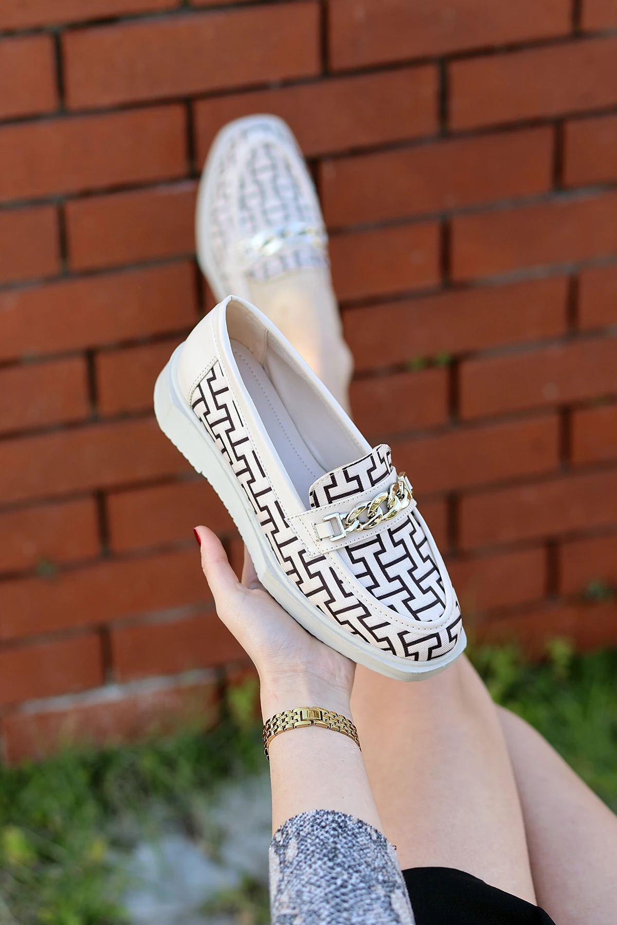 Samsa Düz Taban Desenli Babet - BEJ