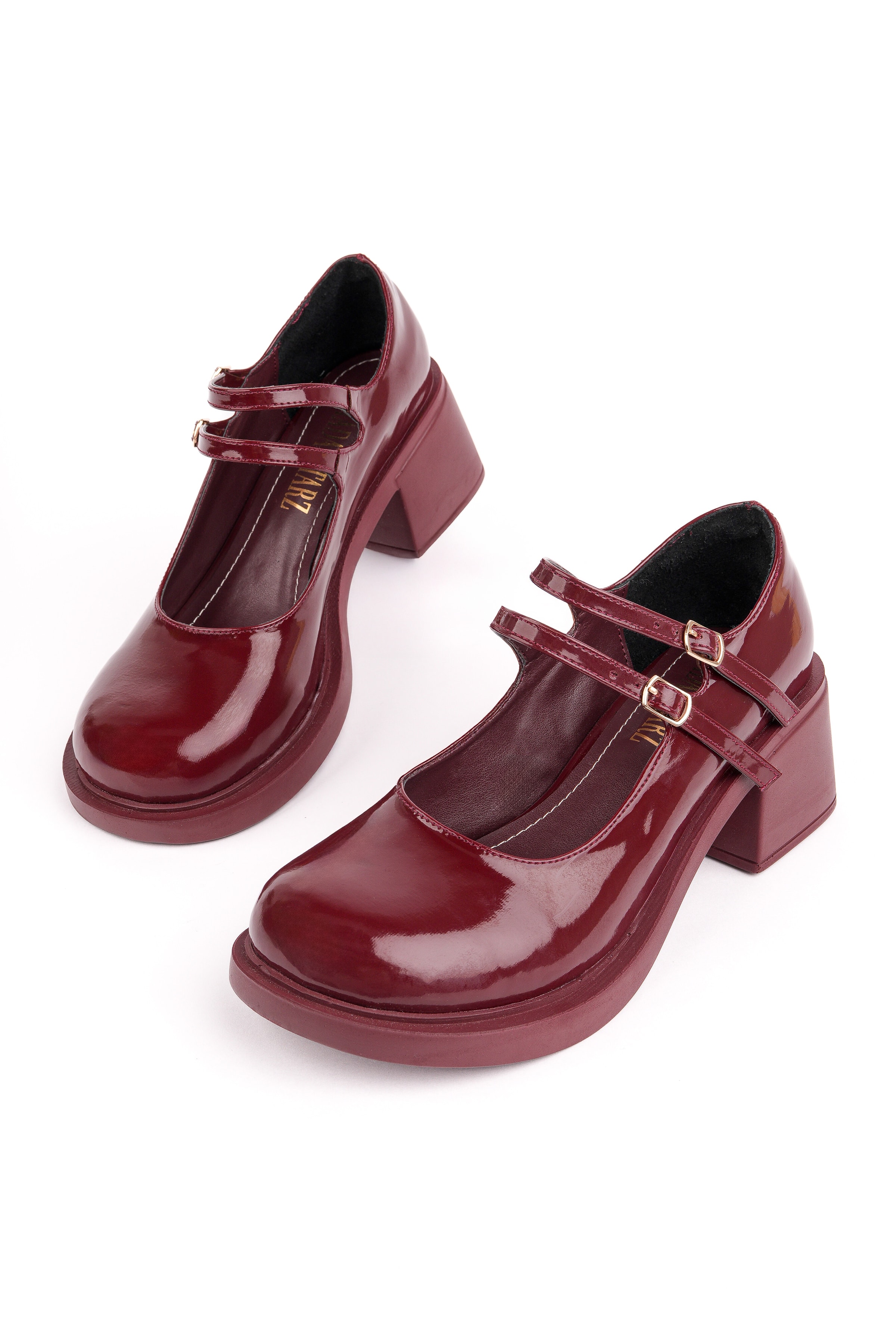 SMR-14992 Kalın Topuk Kemerli Loafer - BORDO RUGAN