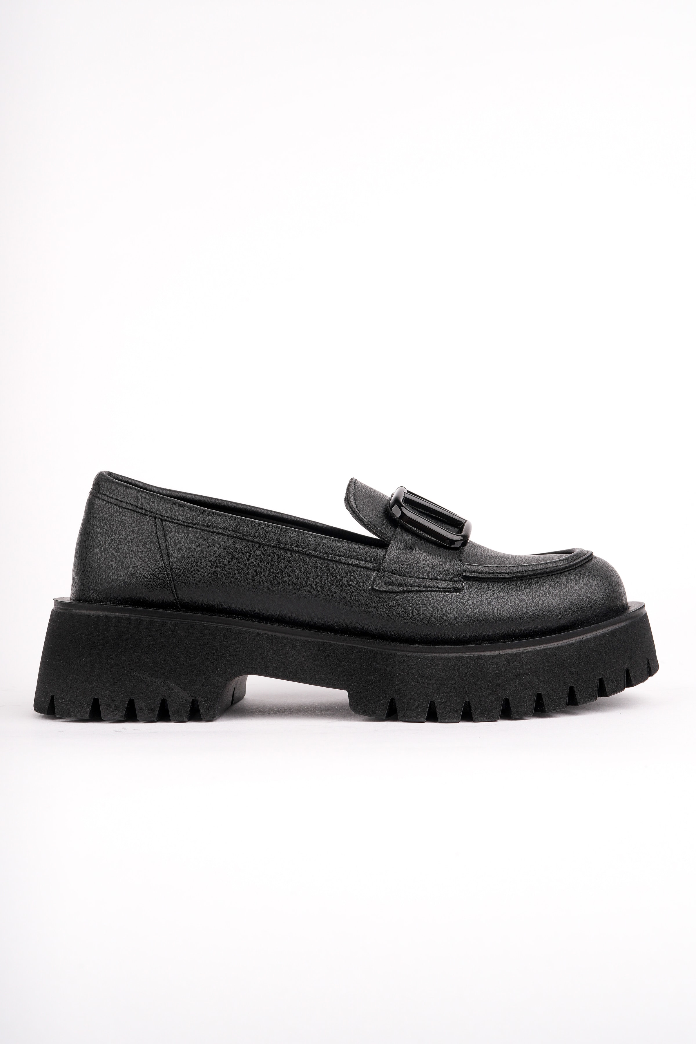 MHD-505 Kalın Taban V Tokalı Loafer - SİYAH
