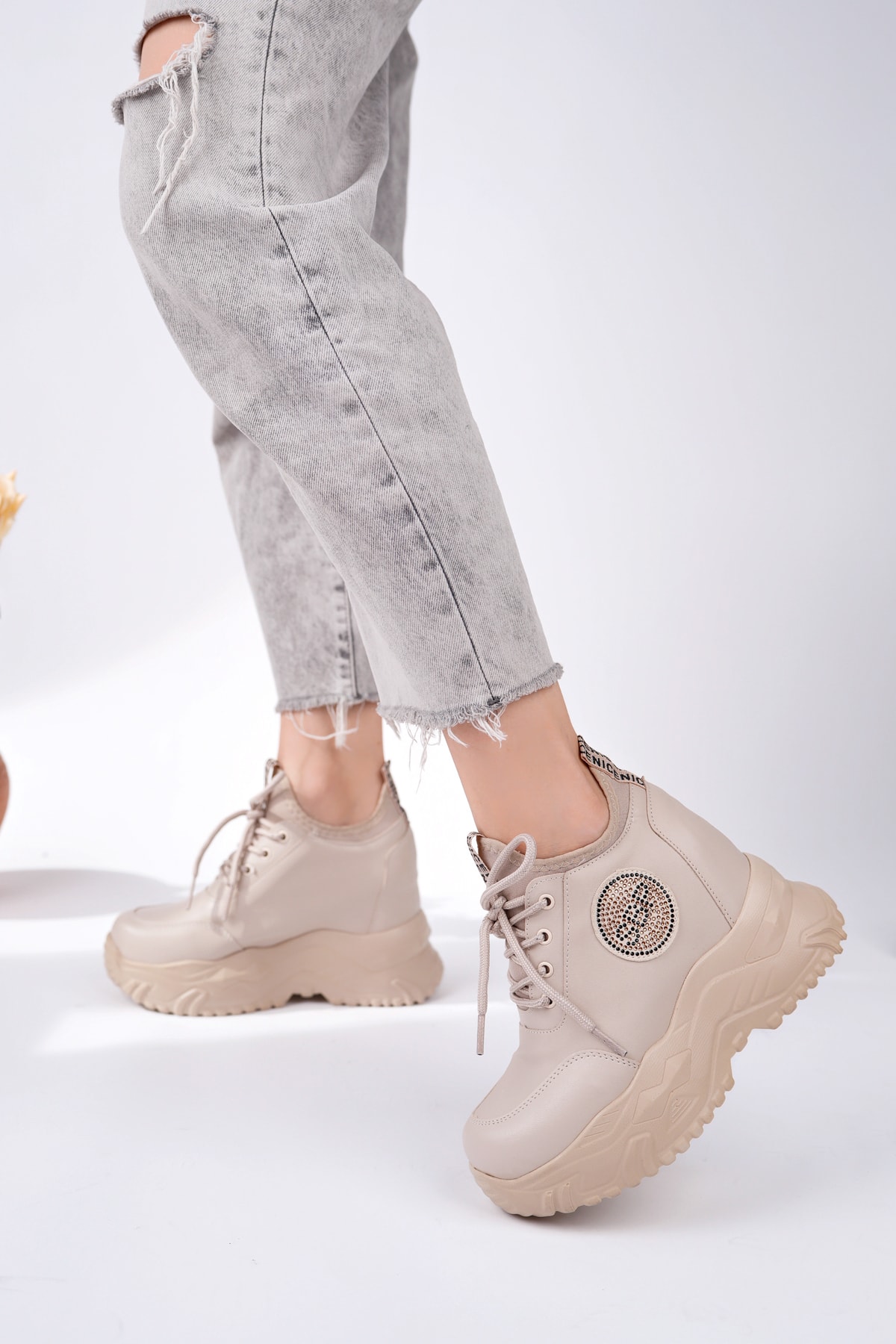 FRM-8008 Taşlı Gizli Dolgu Taban Spor - BEJ