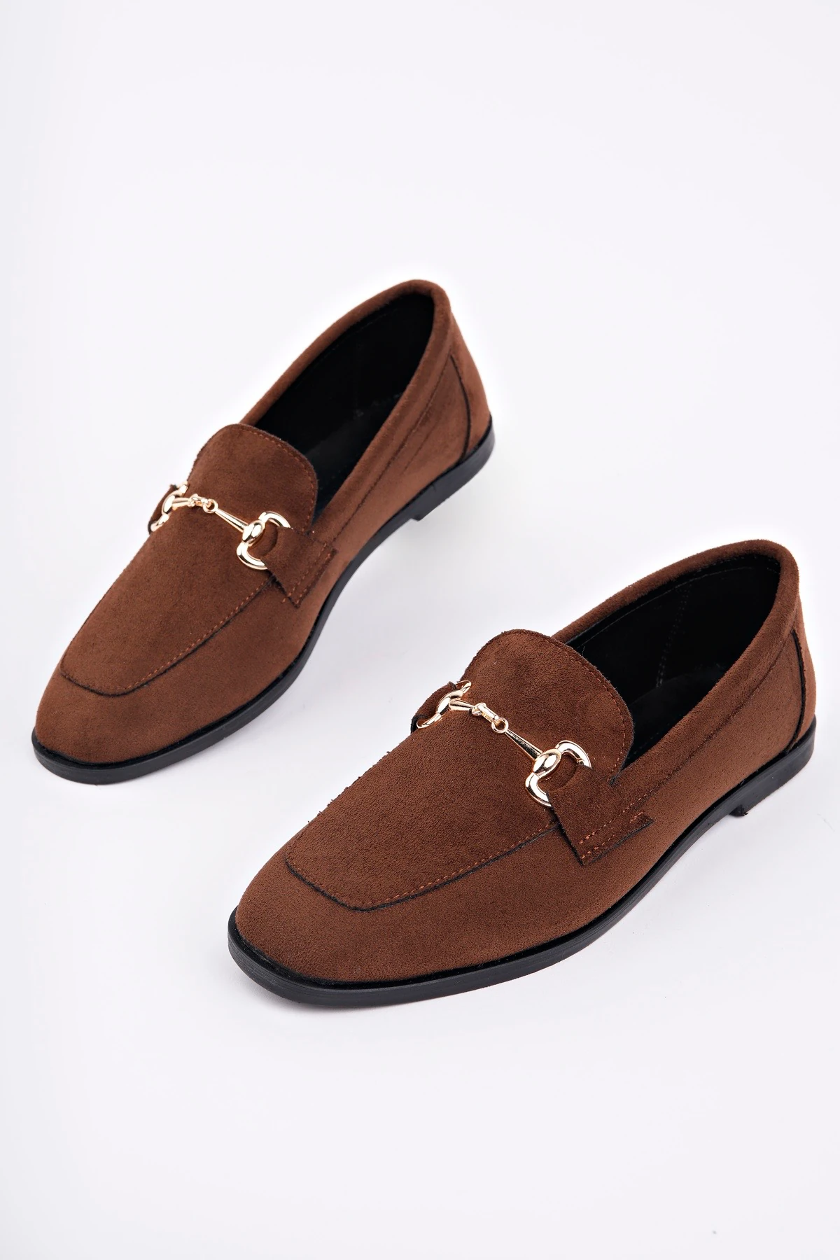 CNG-A3 Düz Taban Tokalı Babet - TABA SÜET