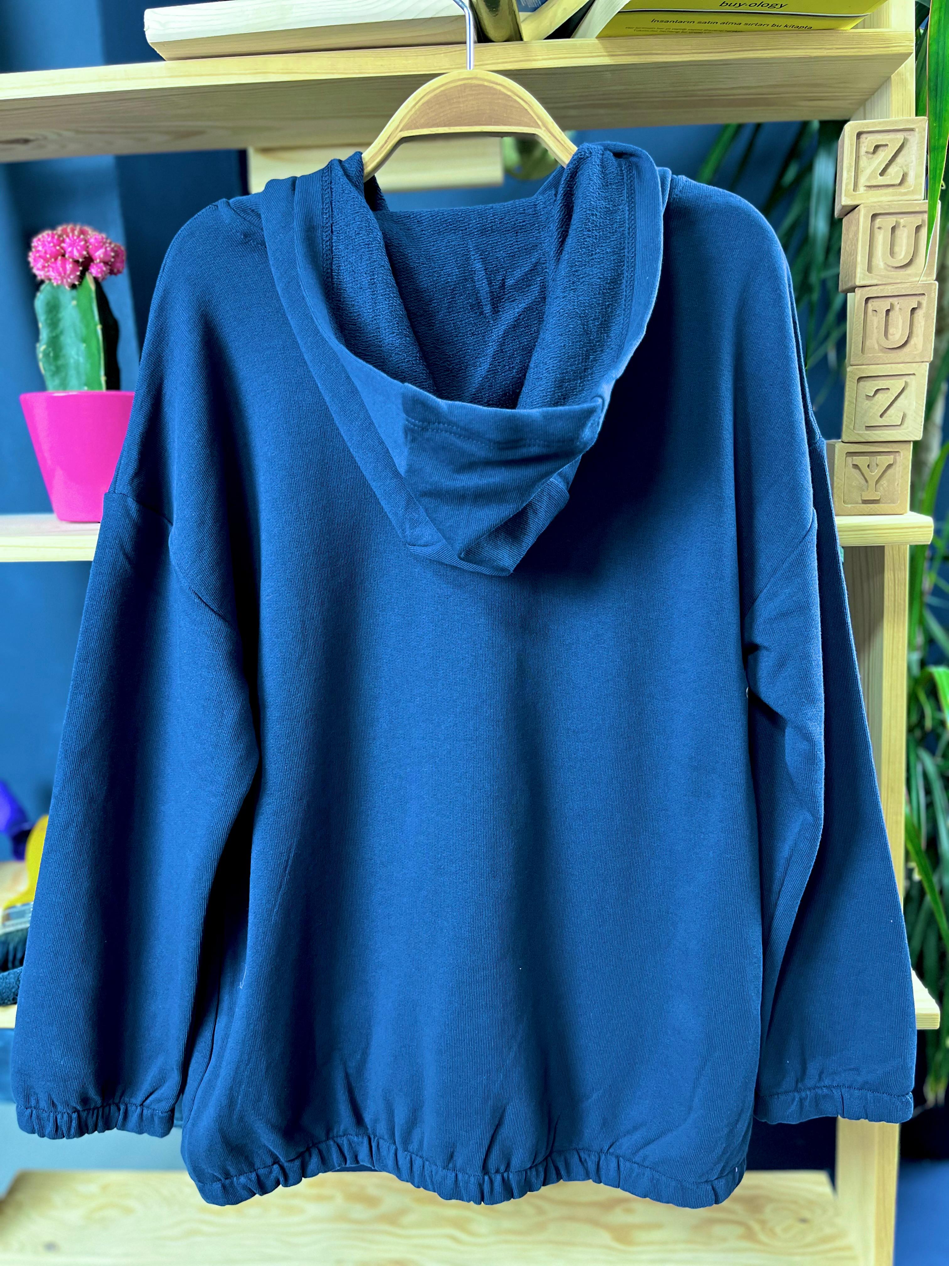  Kapüşonlu Düz Lacivert Çocuk Sweatshirt
