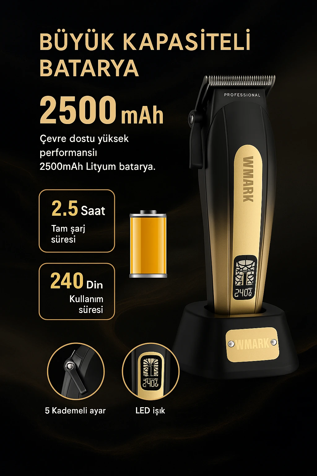 WMARK NG-8038 High Speed Pro Clipper | 5 Kademe Ayarlanabilir Uzunluk