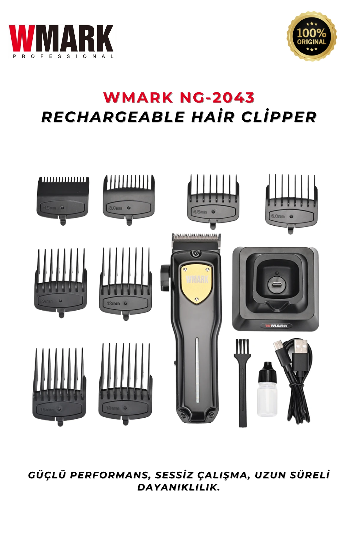 WMARK NG-2042 Şarjlı Saç Kesme Makinesi | 8 Taraklı Barber Set, Ayarlanabilir Kesim