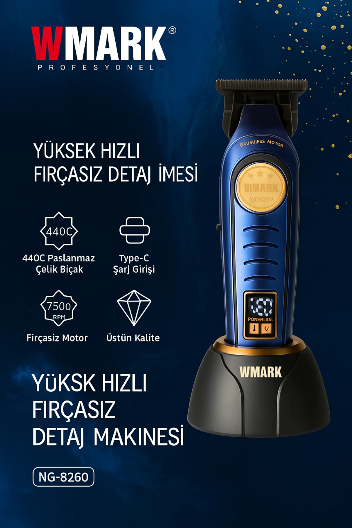 WMARK NG-8260 Kuaför Tipi Detay Kesme Makinesi | Kişiselleştirilebilir Sticker Setli