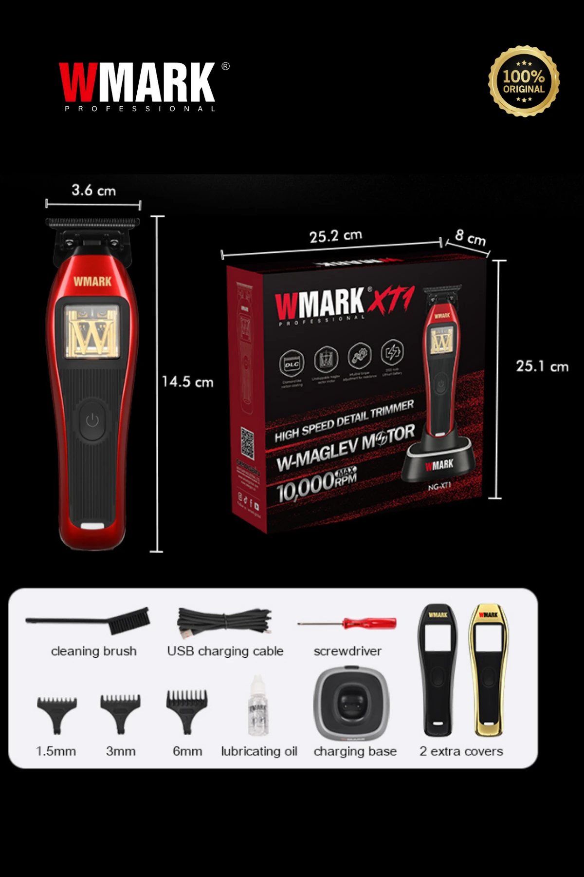 WMARK NG-XT1 Vector Motor Detail Trimmer | DLC Blade, 10.000 RPM Profesyonel Kontur & Hat Kesme Makinesi