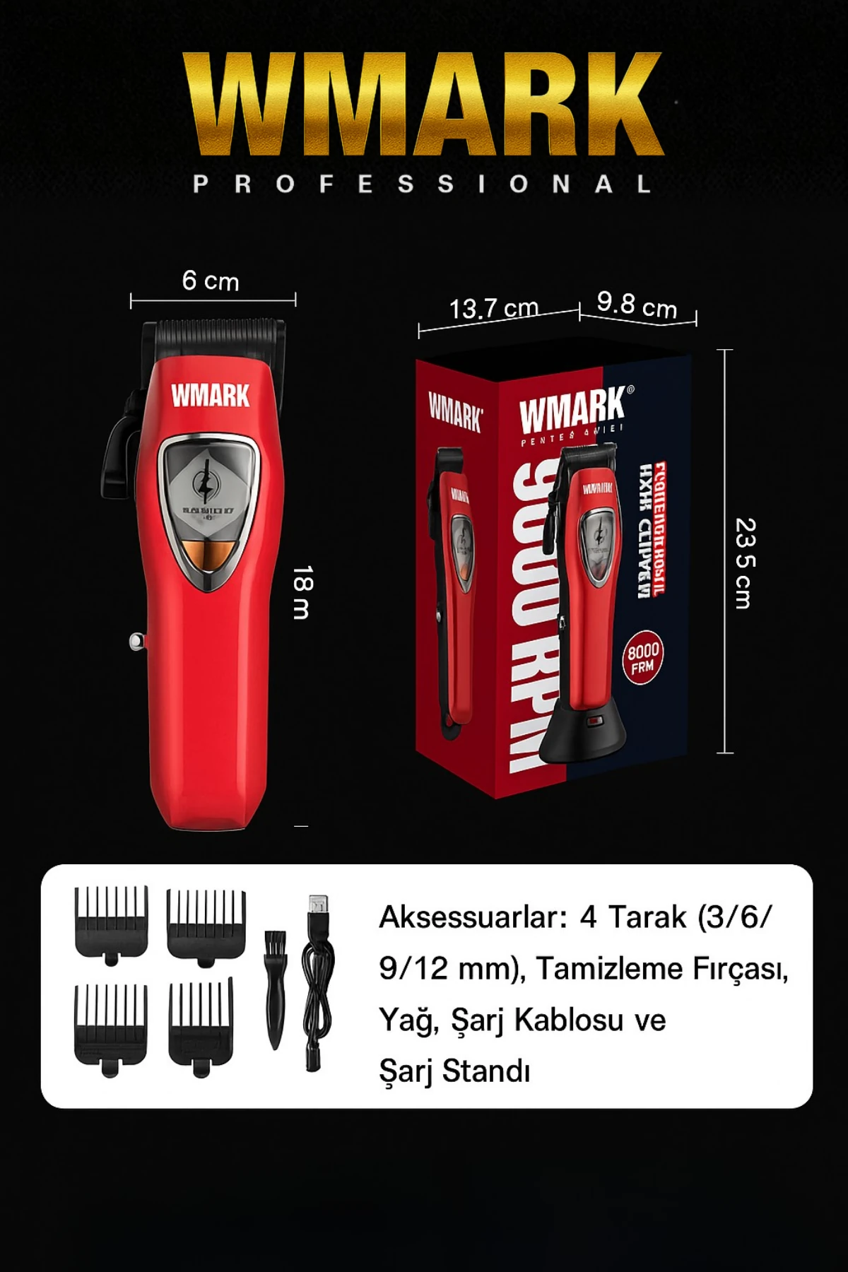 WMARK NG-9010 Şarjlı Saç Kesme Makinesi | Ergonomik Tasarım, Yüksek RPM Motor