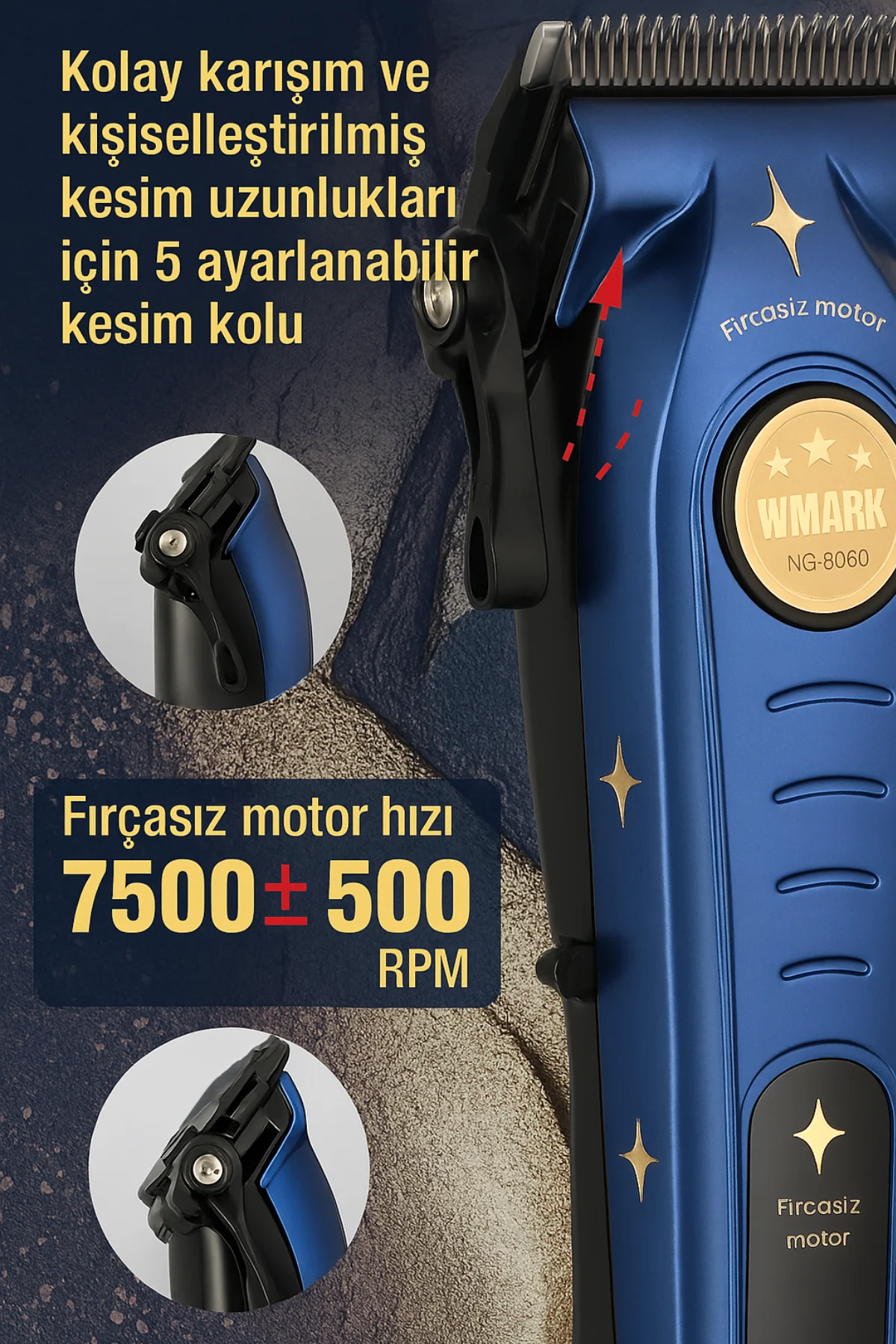 WMARK NG-8060 Şarjlı Hair Clipper |5 Kademe Ayarlanabilir Kesim Uzunluğu
