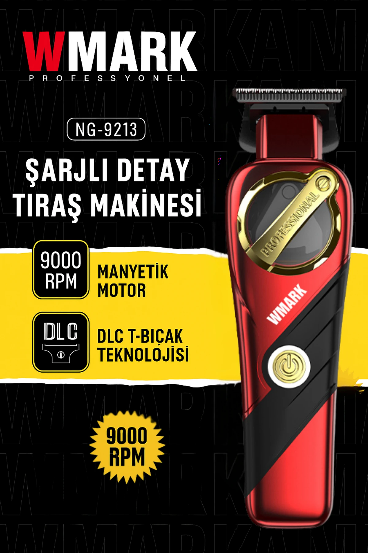 WMARK NG-9213 Kırmızı Profesyonel Şarjlı Detay Makinesi | 60 dk Kesintisiz Kullanım 