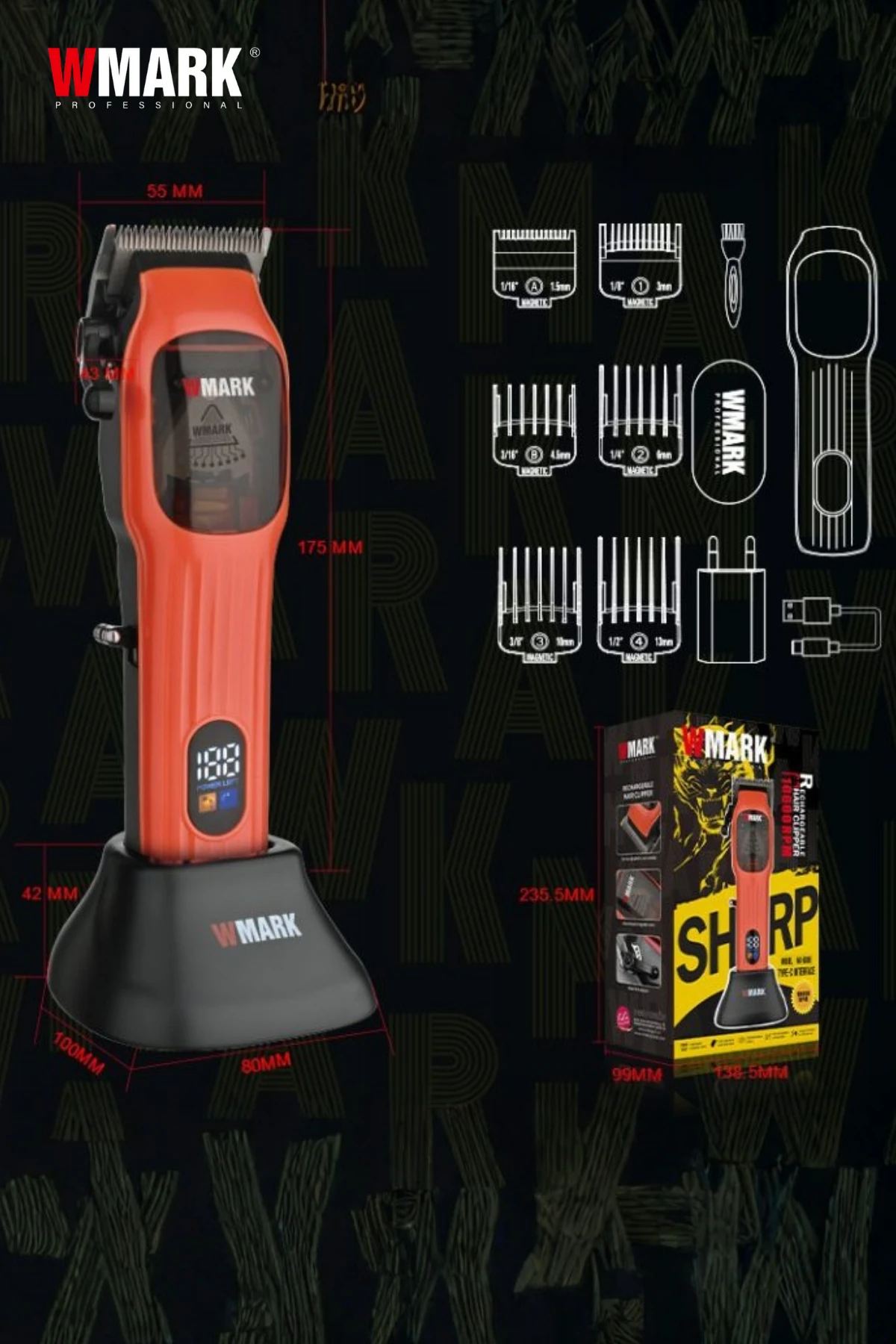 WMARK NG-9006 Şarjlı Saç Kesme Makinesi Turuncu | Akıllı Güç Yönetimi, LED Gösterge