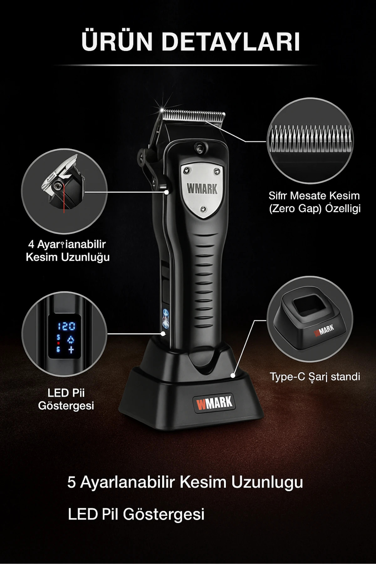 WMARK NG-2042 Şarjlı Saç Kesme Makinesi | 240 dk Kullanım Süresi