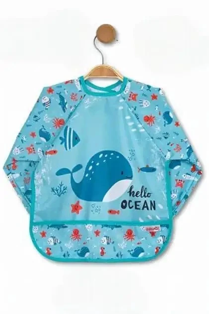 Sıvı Geçirmez Mama Ve Aktivite Boyama Önlüğü - Mavi Balina