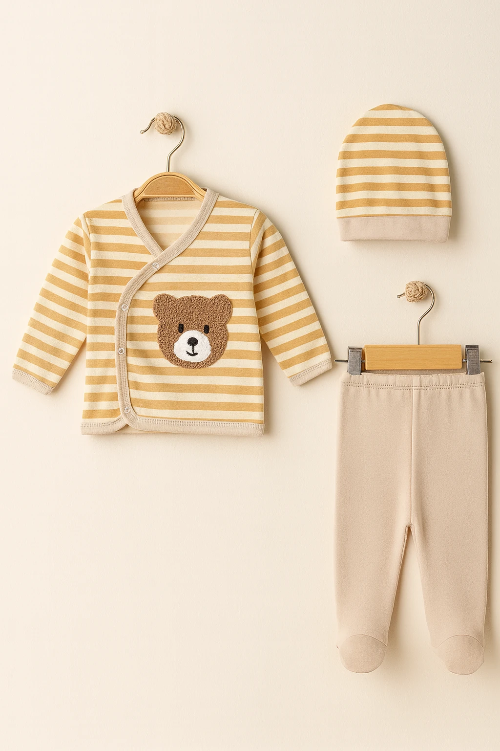 GoncaZem Ayı Süzene Nakışlı Yenidoğan Set - Bej