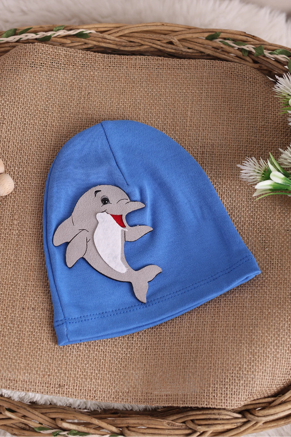 Defne Animals Figürlü Bebe Penye Şapka - Yunus