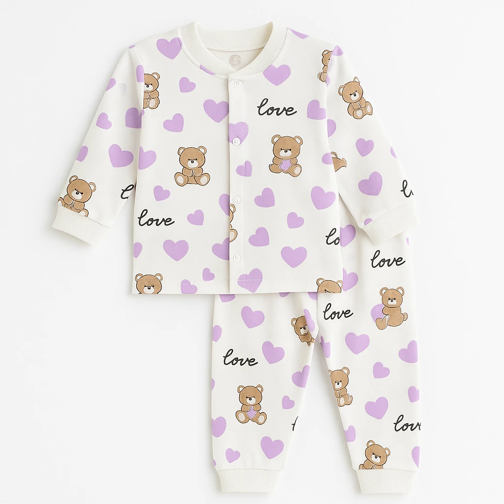 Sevilla Kalp Ayı Baskılı Bebe Takım - Mor