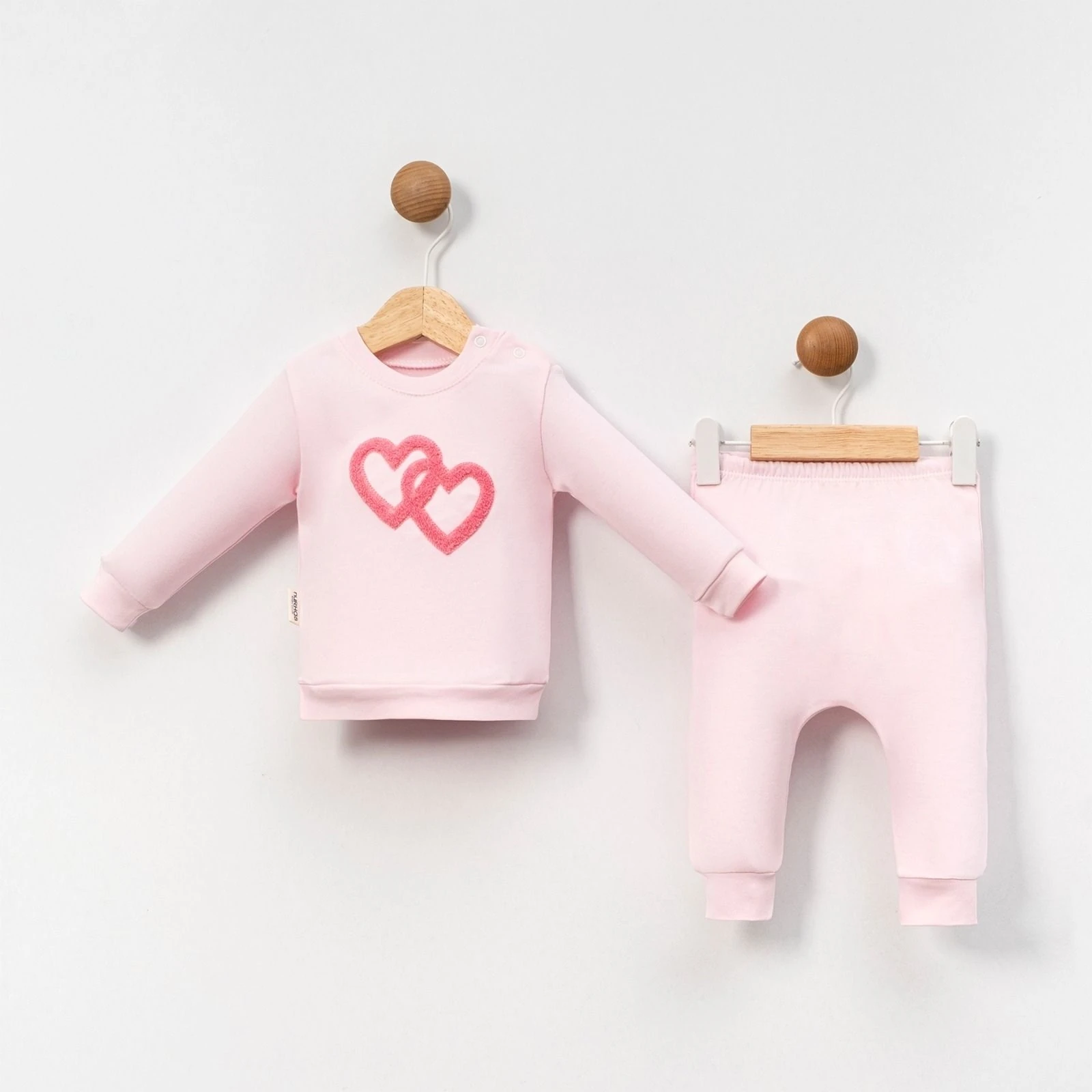 Nurhas Bebe Kalp Süzene Nakışlı Takım - Pembe