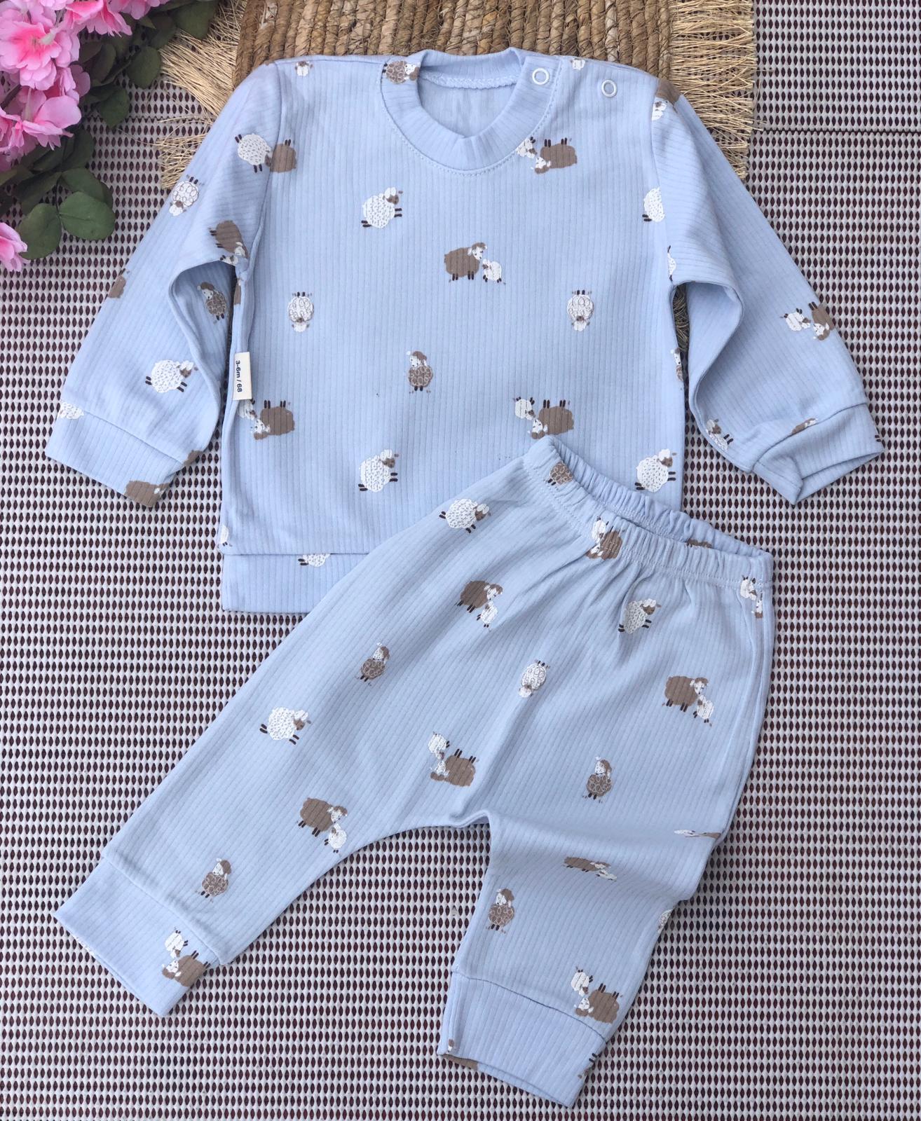 Sevimli Kuzu Desenli Bebek Pijama Takımı - Açık Mavi