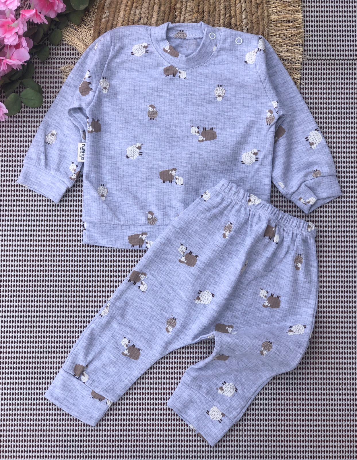 Sevimli Kuzu Desenli Bebek Pijama Takımı - Koyu Mavi