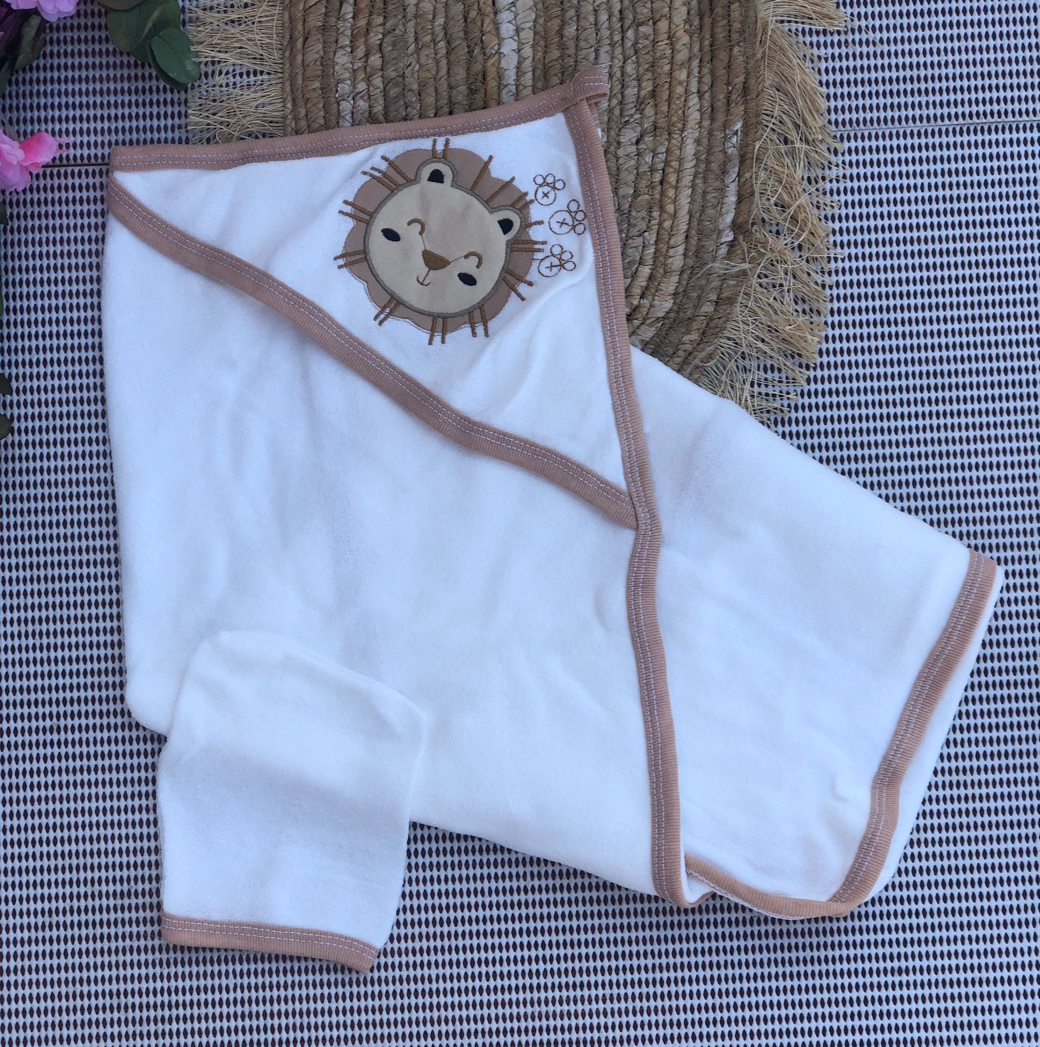  Baby Desenli Bebek Havlu - Gri Araba