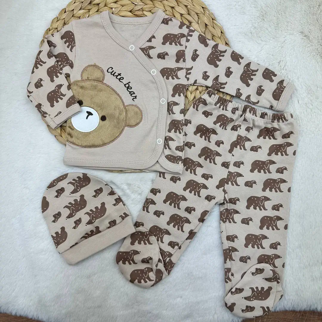 Ayıcık Nakışlı 3'lü Bebek Takımı