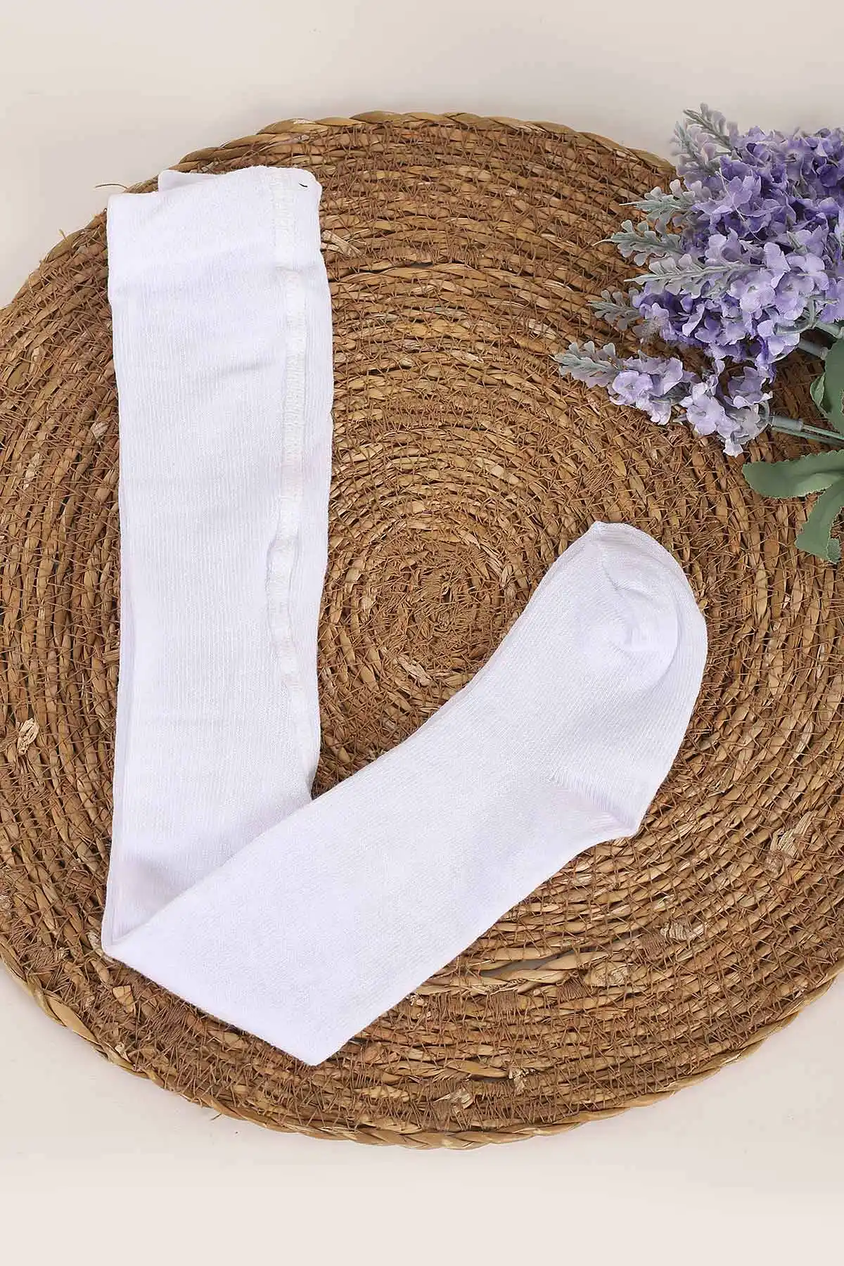 Fındık Bebe Düz Kız Bebek Külotlu Çorap - Beyaz