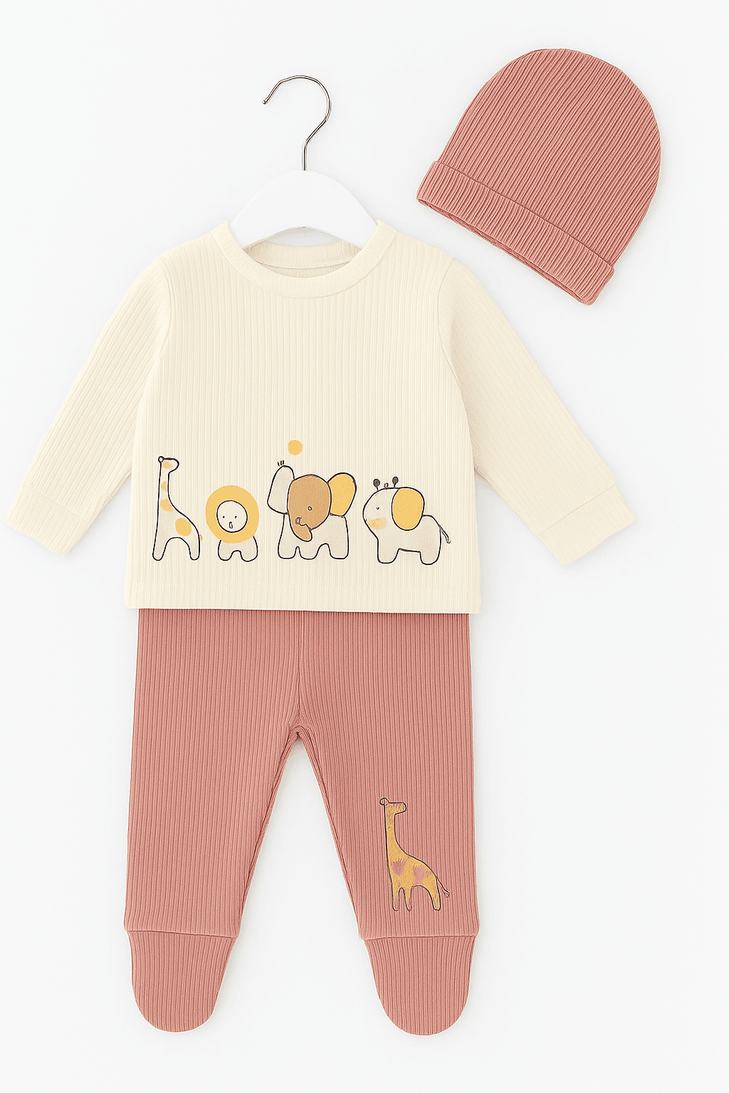 Pastel Hayvan Desenli Bebek Takımı - Somon