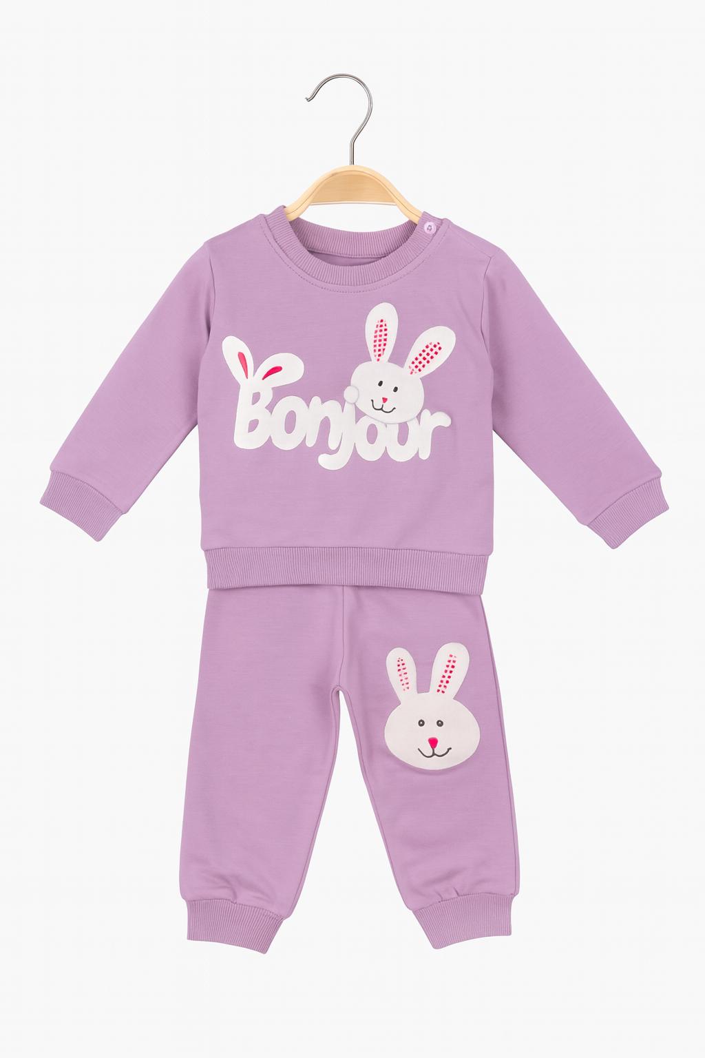 Bonjour Tavşan Baskılı Kız Bebek Takımı - Mor