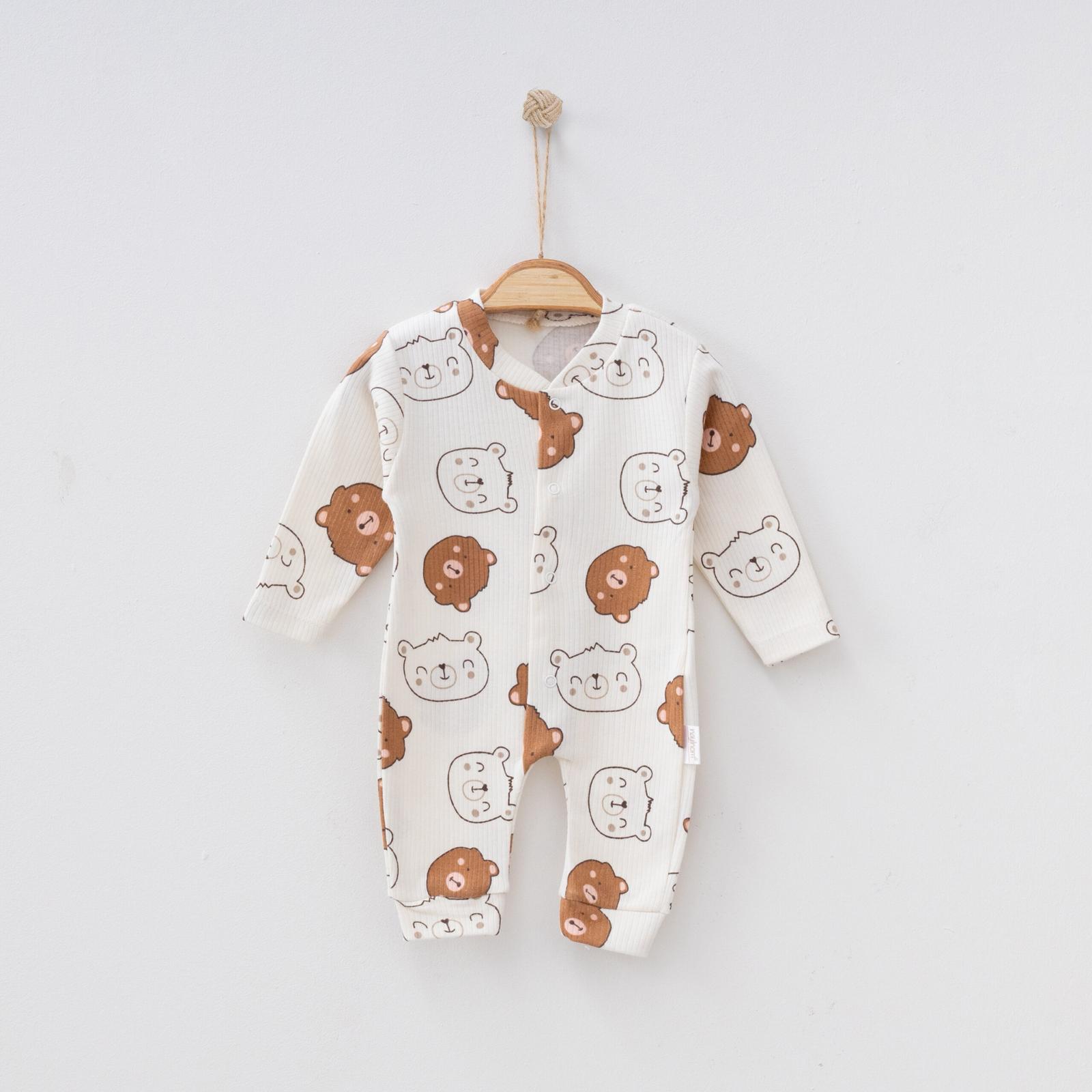 Mini Ayılar Desenli Bebek Tulumu - Kahverengi