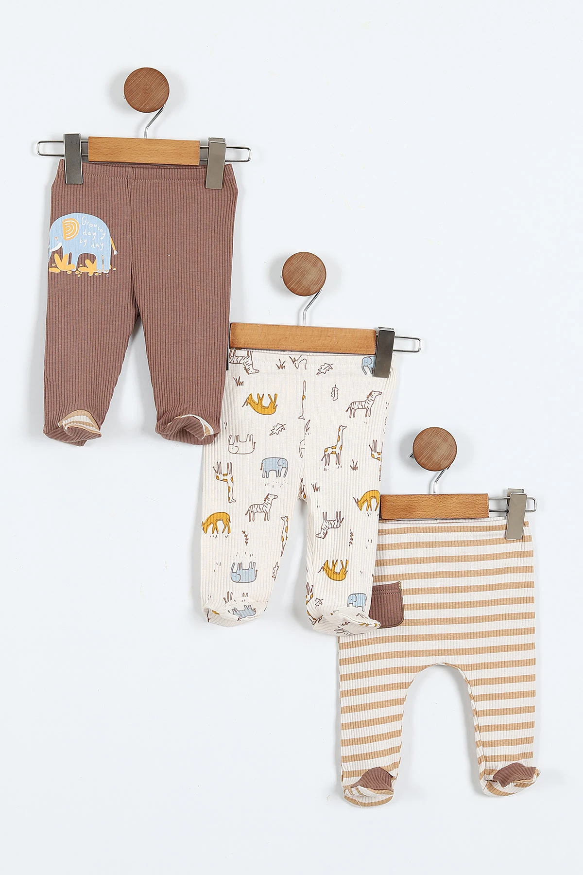 Necixs Baskılı Erkek Bebek 3'lü Pijama Alt - Kahve-Krem-Bej