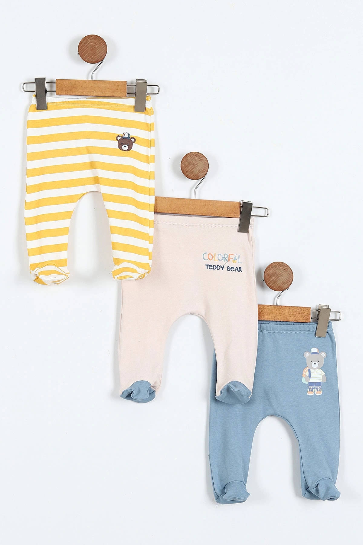 Necixs Baskılı Erkek Bebek 3'lü Pijama Alt - Sarı-Bej-Mavi