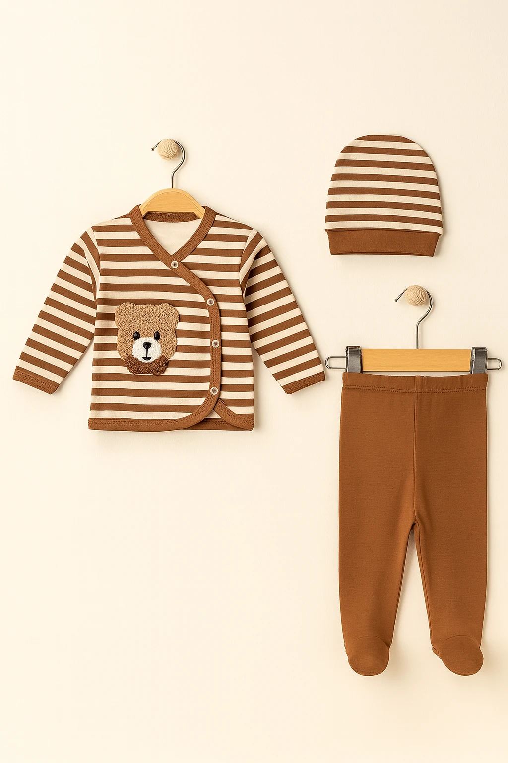 GoncaZem Ayı Süzene Nakışlı Yenidoğan Set - Kahverengi