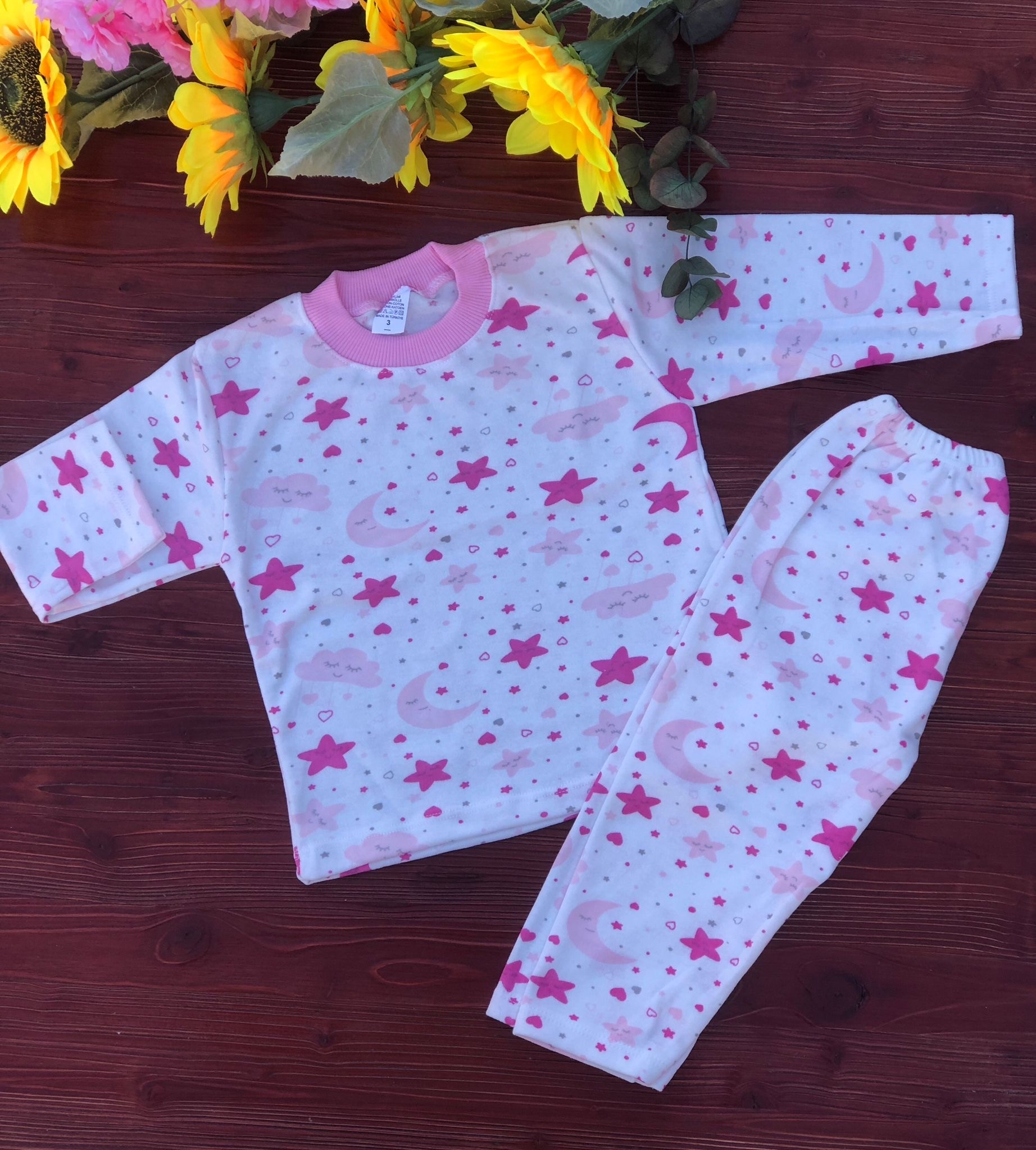 Özlev Ay Yıldız Desenli Pijama Takımı - PEMBE
