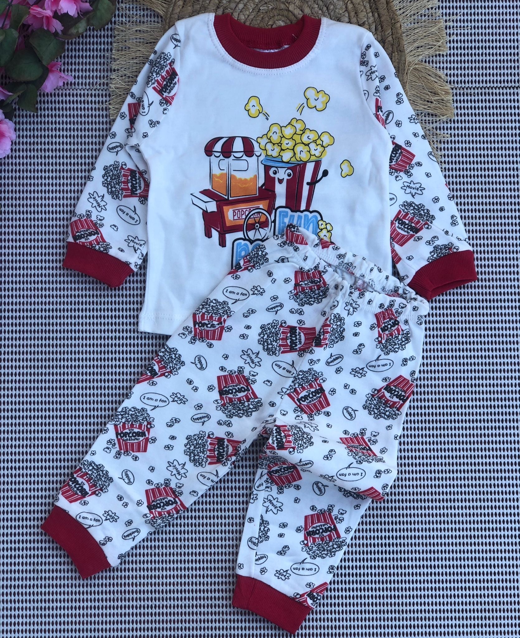 Süpermini Mısırcı Baskılı Pijama Takımı - Kırmızı