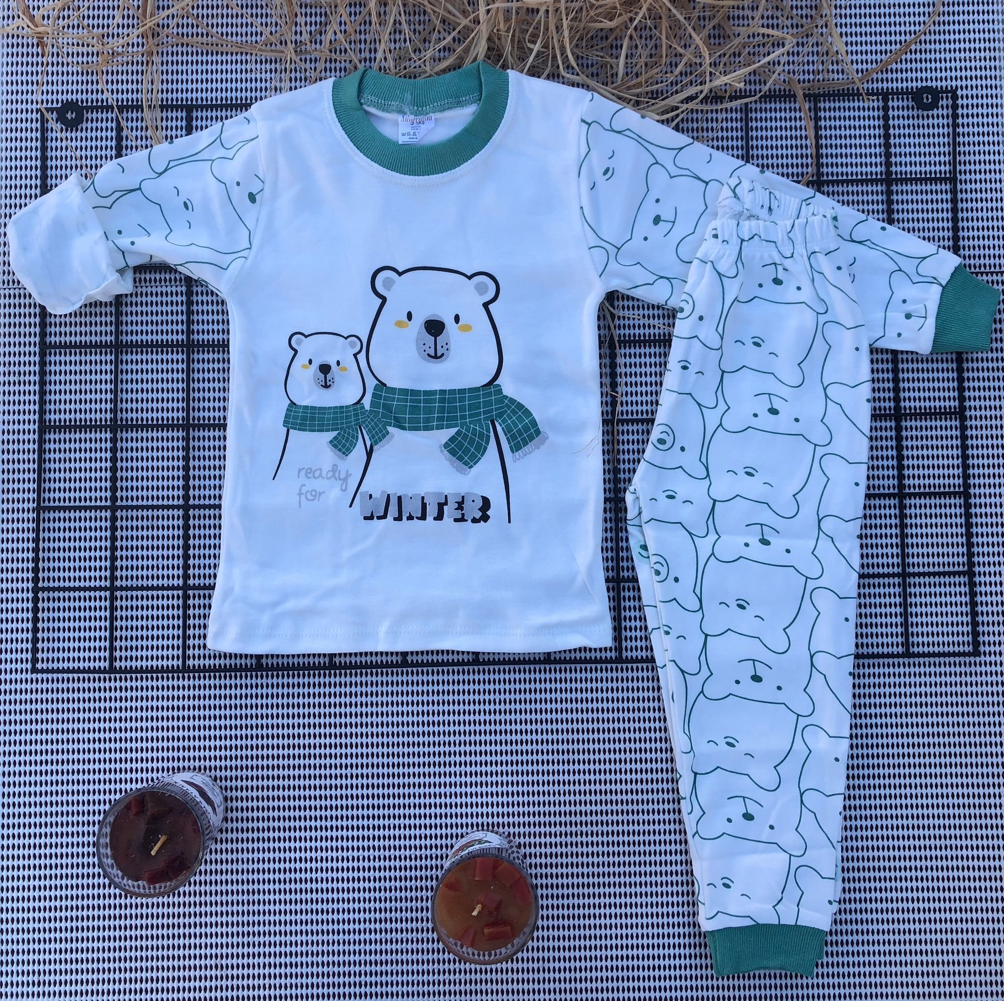 Süpermini Winter Baskılı Pijama Takımı - Yeşil