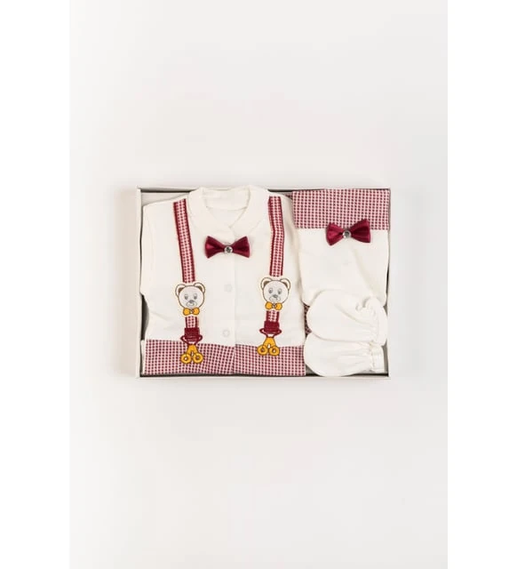 Juuta Yenidoğan Bebek Papyonlu 5 Li Hastane Çıkış Seti - Kırmızı