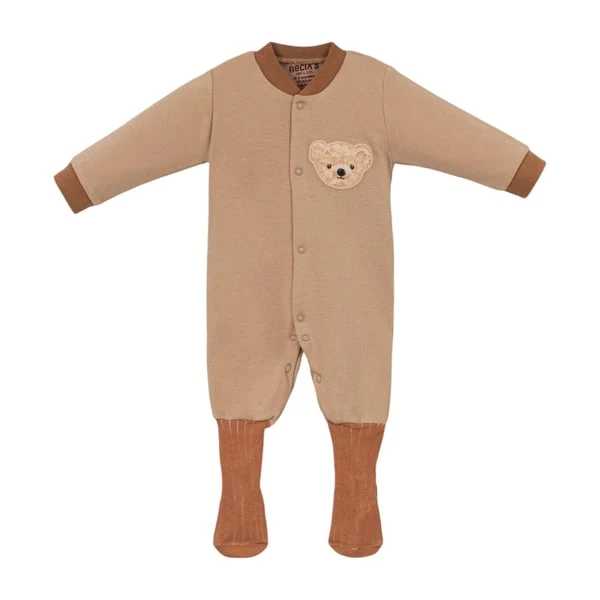 Ayıcık Desenli Bebek Tulumu - Kahve