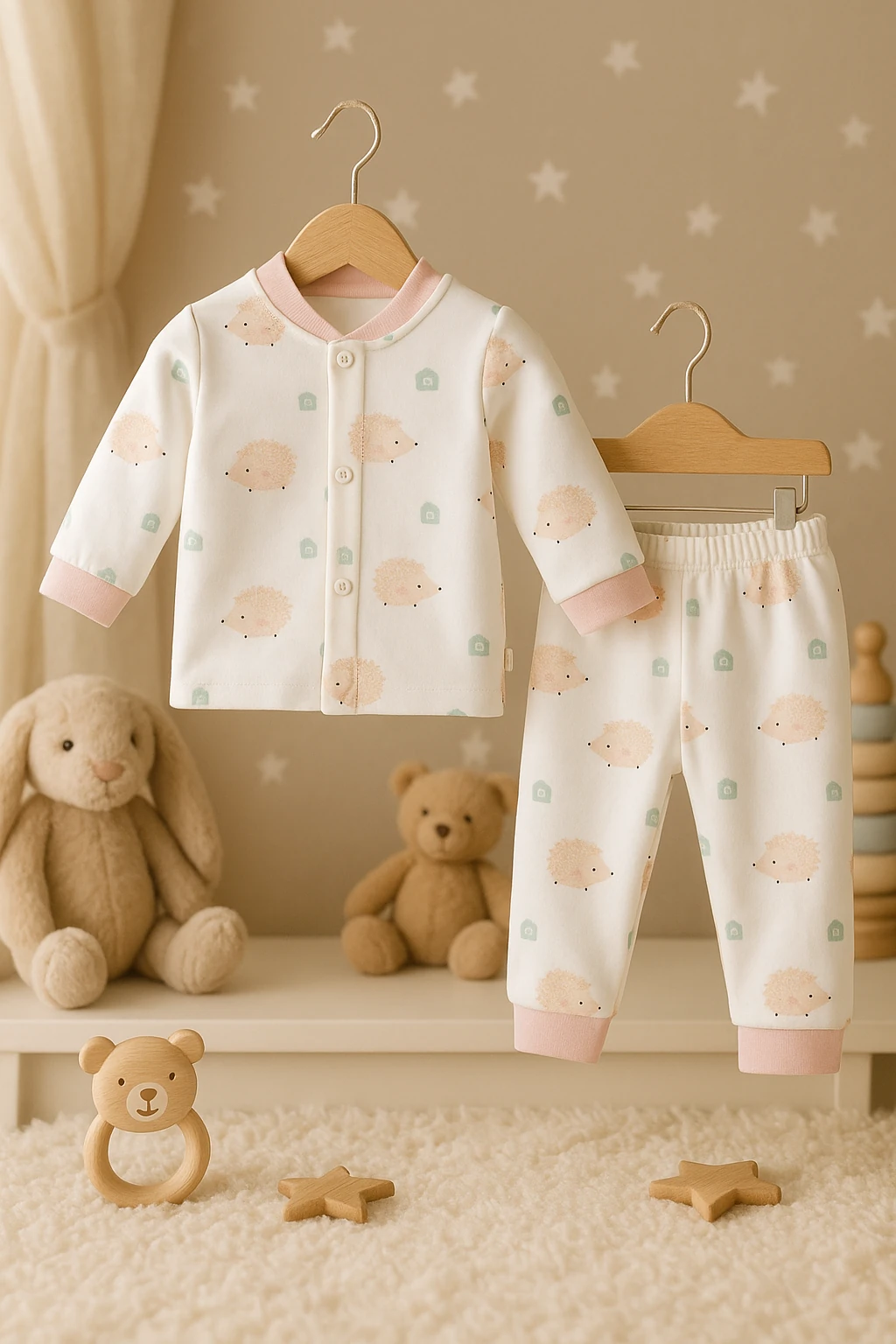 Sevilla Baby Kuzulu Çıtçıtlı Bebek Pijama Takımı  - Pudra-Beyaz