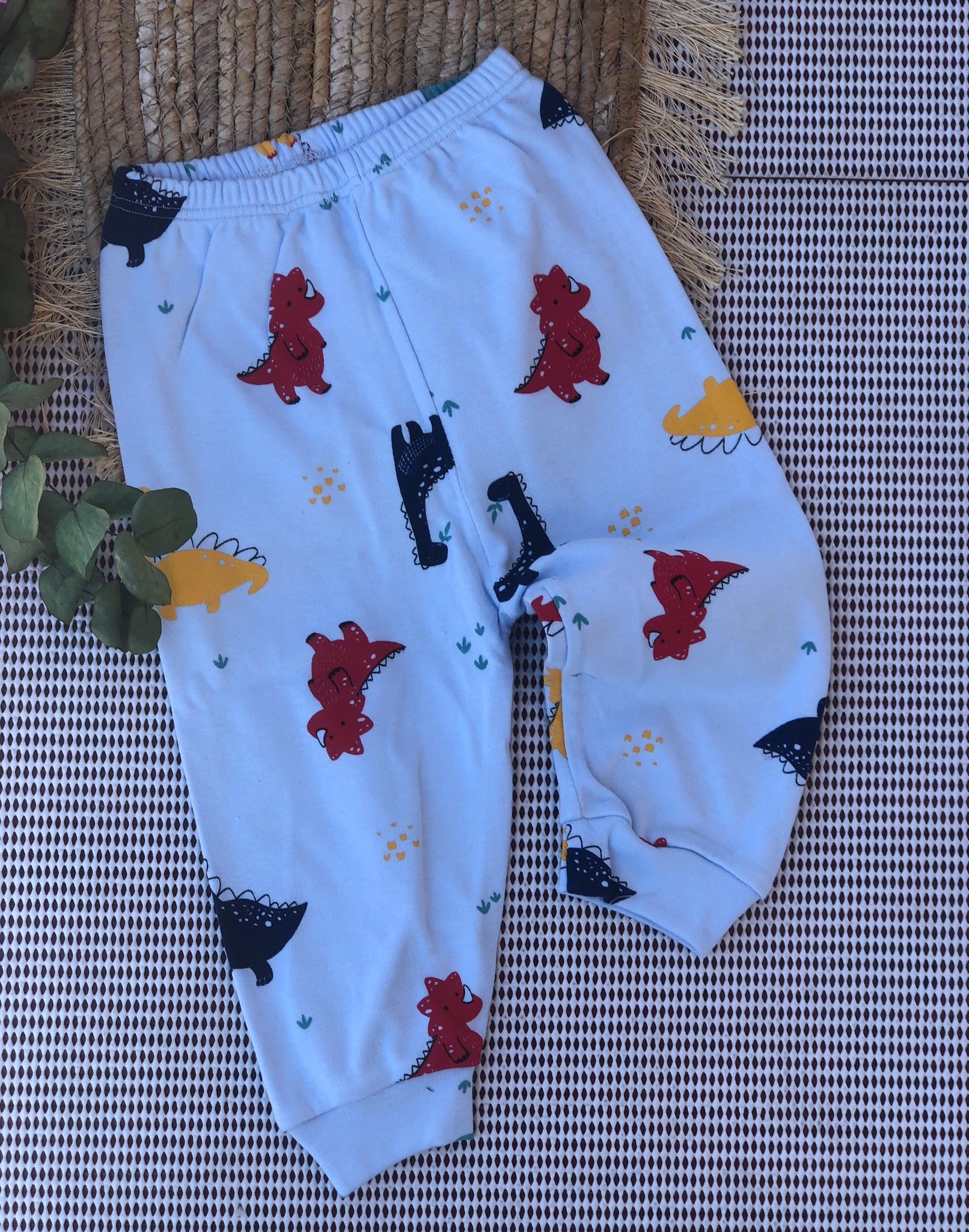 Nayinom Baskılı Manşetli Bebe Alt - Mavi Dinazor