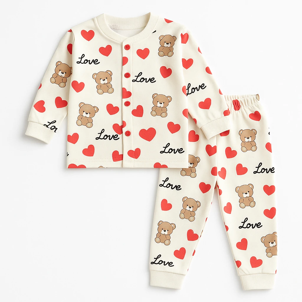 Sevilla Kalp Ayı Baskılı Bebe Takım - Kırmızı